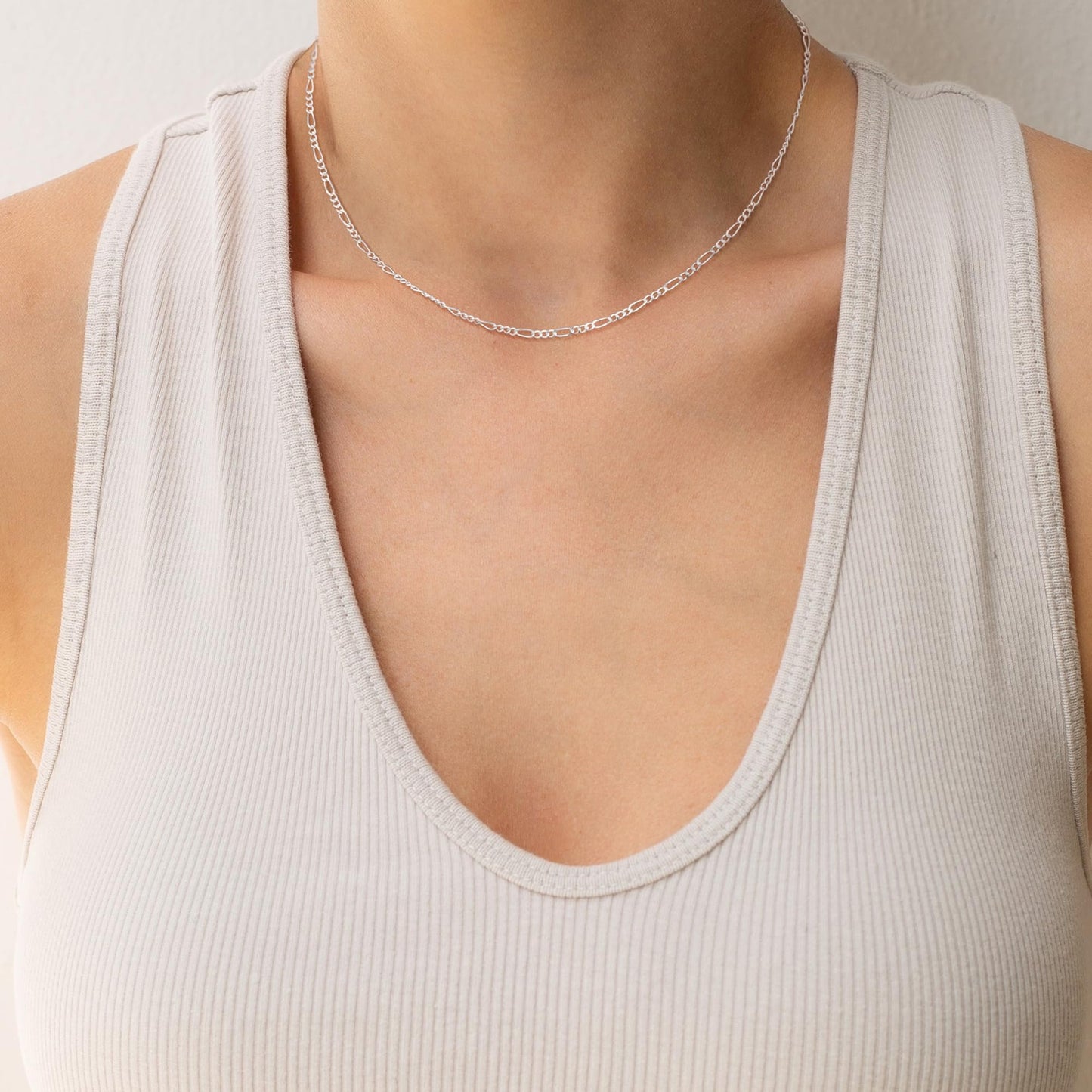 Freekiss Figaro Chain Necklace 925 Sterling Silver for Women 16+2 Inch Classic Simple Italian Style Choker Chain Necklace Adjustable Dainty Layered Silver Jewelry Gift 2mm