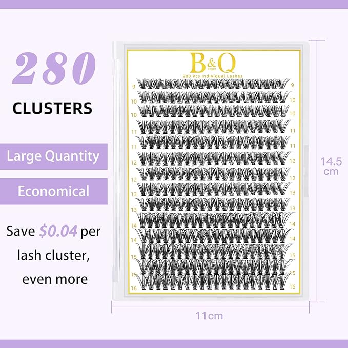 B&Q Lash Clusters 280PCS Natural Eyelash Clusters 40D D 10mm Individual Lash Wispy Eyelash Extension with Soft Thin Band Classic Look Pestañas Postizas Comfortable DIY at Home(40D-D-10mm)