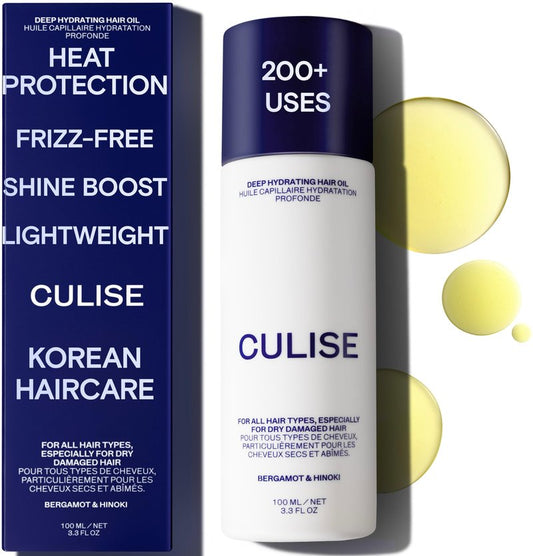 CULISE Korean Hair Oil for Dry Damaged Frizzy Hair - Anti Frizz Heat Protectant, Gloss Serum - Treatment for Split Ends Repairs, Sea Buckthorn & Grapeseed Oil, Wavy, Curly, Frizz Control, Color Safe