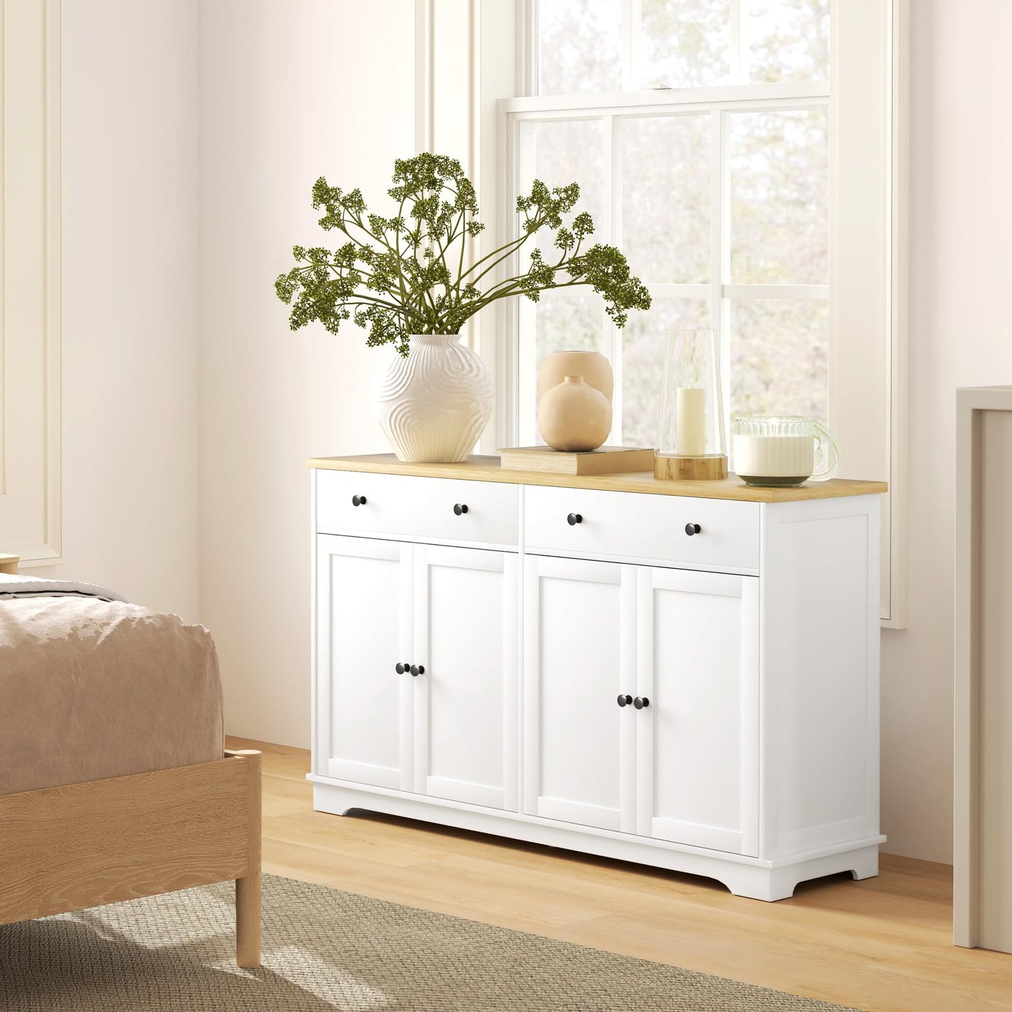 HOMCOM Sideboard Buffet Cabinet with Storage, 55" Modern Kitchen Cabinet with 4 Doors, 2 Drawers and 2 Adjustable Shelves, Coffee Bar Cabinet, White