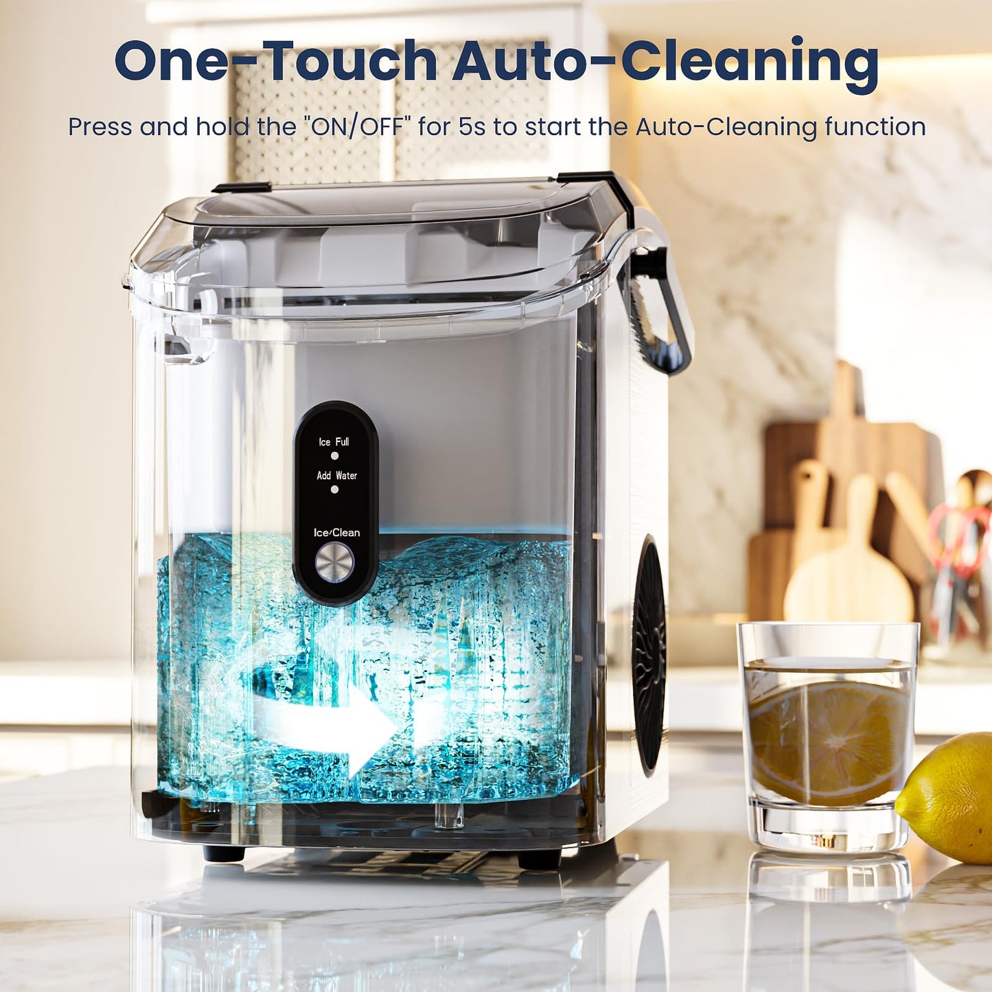 Antarctic Star Nugget Ice Makers Countertop with Self-Cleaning, 35lbs/24H, Portable Sonic Ice Maker Machine with Handle/Basket/Scoop for Home, Kitchen, Office, Camping(Stainless Steel Silver)