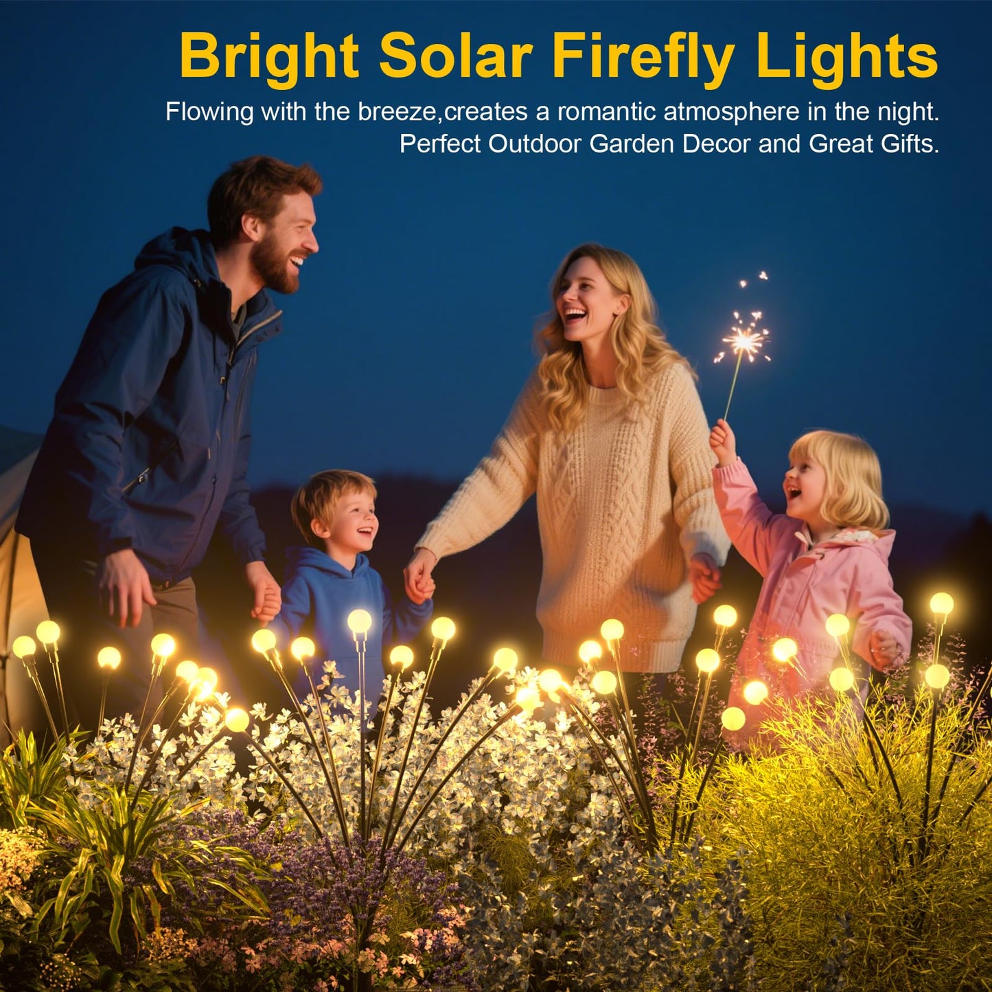 Solar Lights Outdoor - Upgraded 4-Pack of 32 LEDs Solar Garden Light,IP65 Waterproof Outdoor Decor Solar Firefly Lights for Yard,Pathway Decoration,Unique Gifts for Women and Grandma (Warm White)