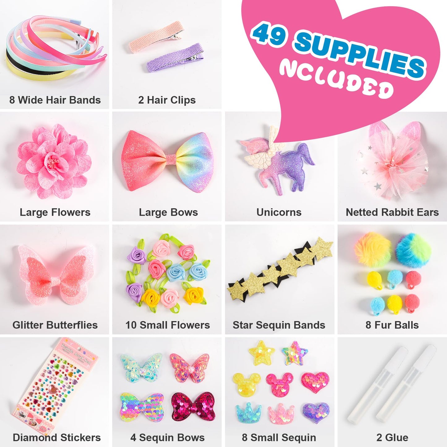 SYOKZEY Hair Accessories for Girls, Headband Making Kit,Toys Gifts for 3-12 Years Old Girls,Toys Age 6-8, Arts and Craft Kits, Birthday Presents DIY Christmas Basket Stuffers- 49 Pc