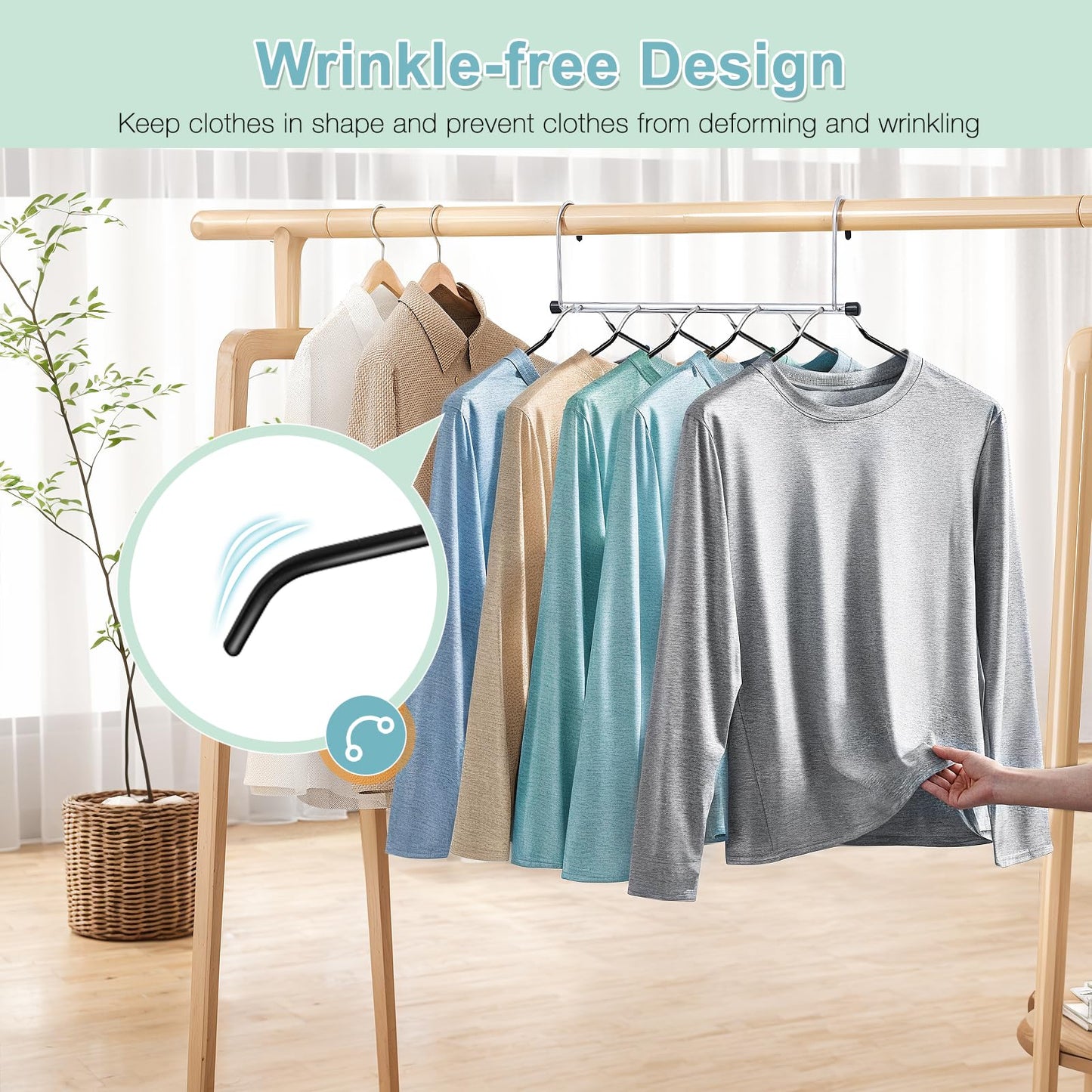 Clothes Hangers Space Saving Shirt Hangers, Lomrsiul Non Slip PVC Coating Multi Blouse Hangers Shirt Organizer for Closet Organizers and Storage for T Shirt Sweater Hoodie Coat Dress Black 2 Pack