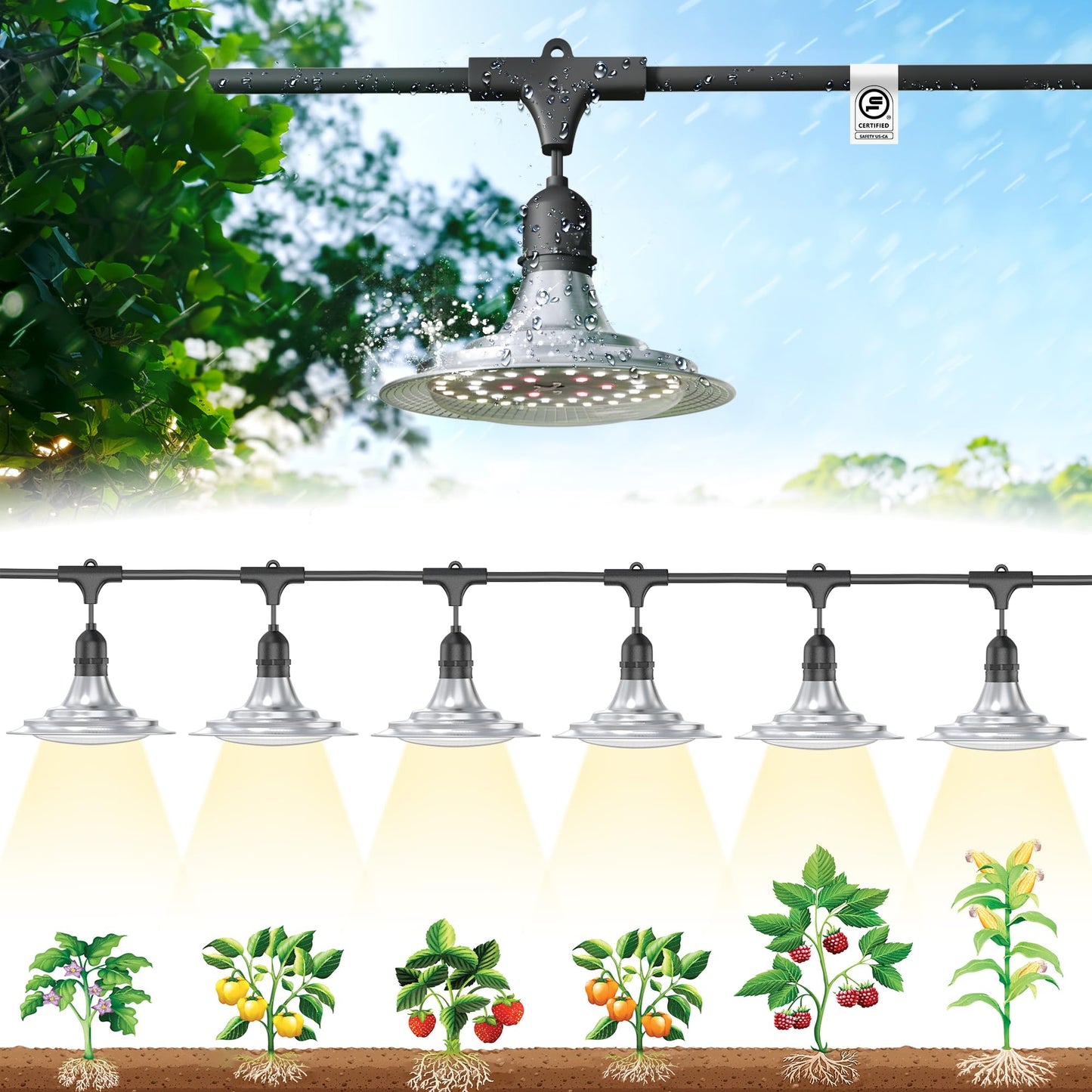 EVERYGROW Outdoor Grow Lights for Greenhouse, Full Spectrum Greenhouse Grow Lights for Outdoor Plants, IP65 Waterproof String Grow Light Outdoor, UL Certified Daisy Chain LED Grow Light, 21.3FT