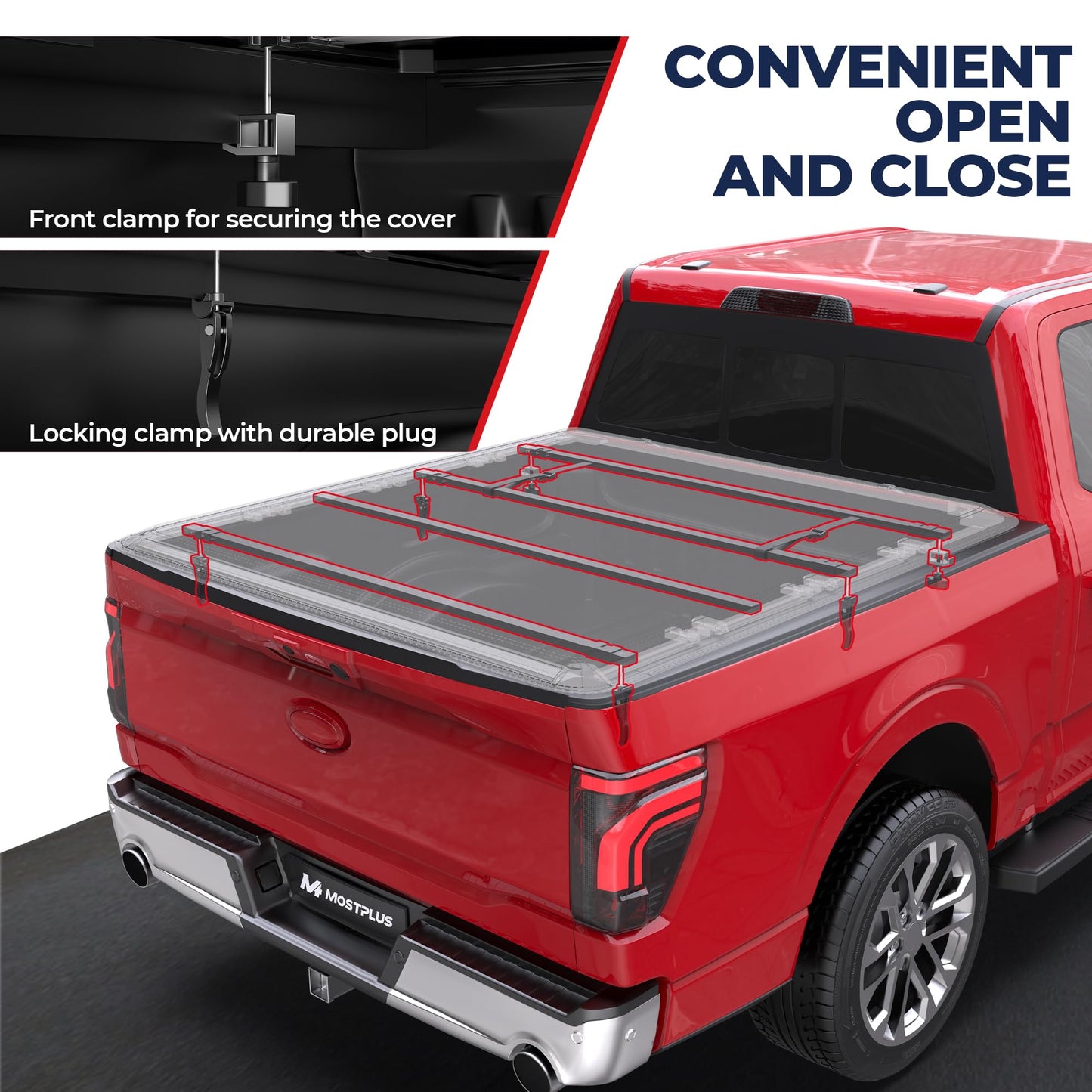 MOSTPLUS 5.5FT Quad Fold Soft Truck Bed Tonneau Cover On Top Compatible for Ford F150 2015-2025 2026 F-150 Bed Fourth Fold Styleside Bed Cover 67Inch