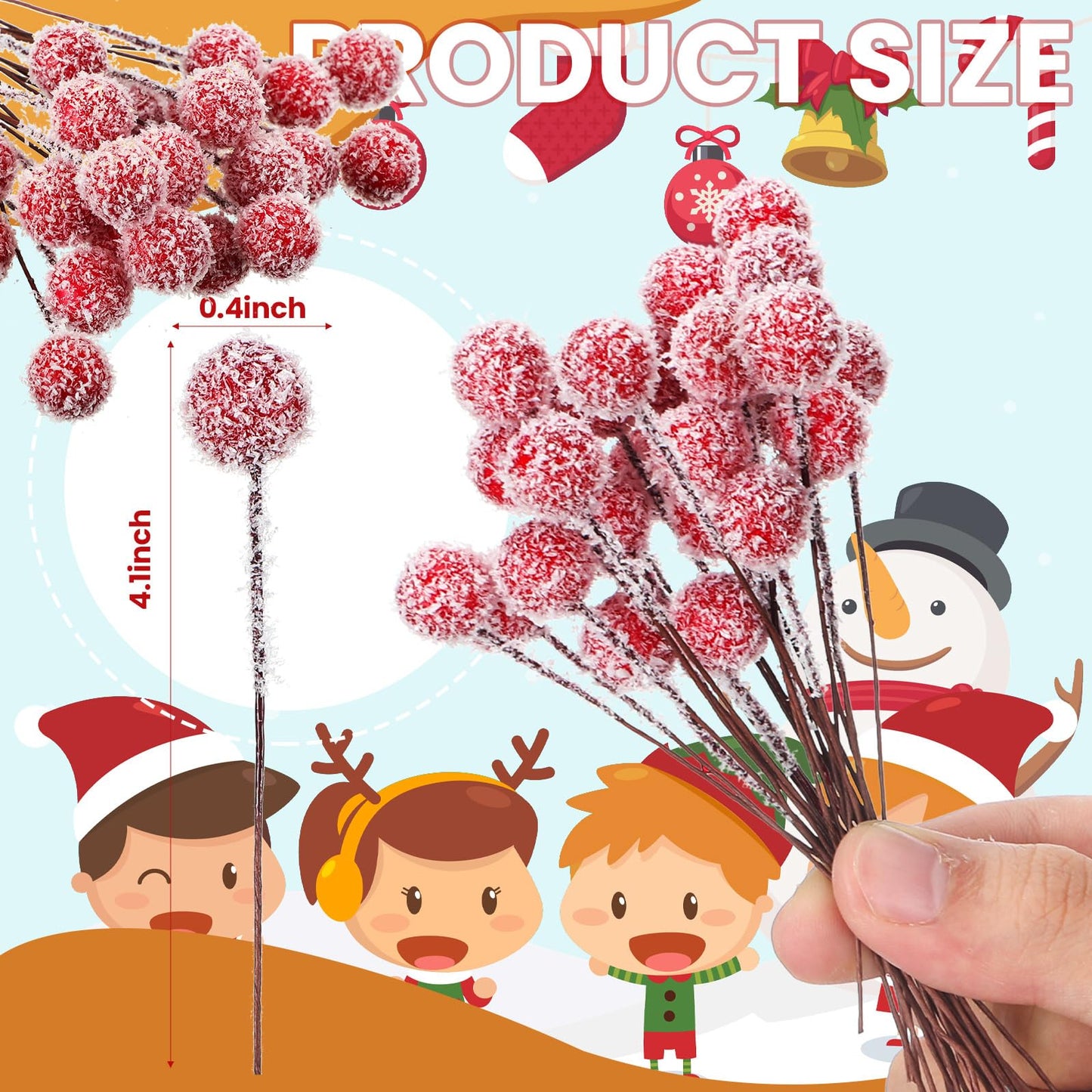 Suncalla 300 Pcs Snowy Artificial Holly Berry Stems Christmas Berry Picks Bulk Mini Fake Red Picks Flocked Ornaments for Christmas Tree Branches Fillers Wreath Home Xmas Winter Holiday Decorations