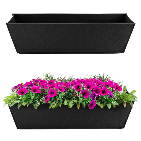 Adnee 2 Pcs 24 Inch Fabric Plant Window Box Liners-Rectangular Non-Woven Planter Basket Liner-Black Felt Flower Hanging Basket for Outdoor Garden Wall Hanging Planter Flower Vegetables