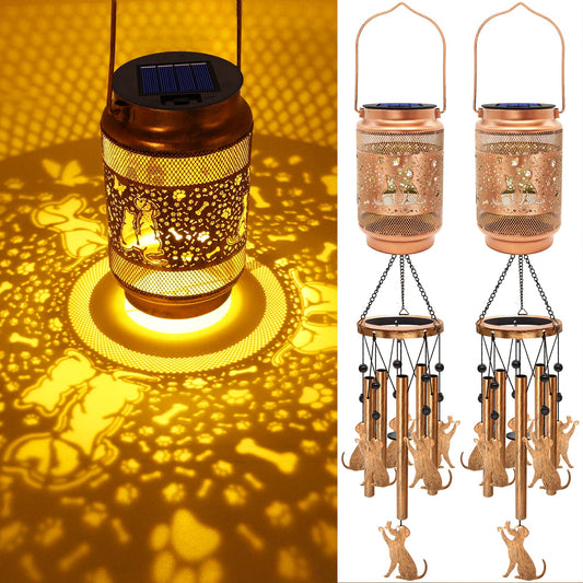 2 Pack Dog Solar Wind Chimes for Outside, Gifts for Mothers Day Mom Women Grandma Birthday Memorial Teacher, 32" Windchimes Outdoor Decor Hanging Solar Lantern for Garden Porch Patio Backyard