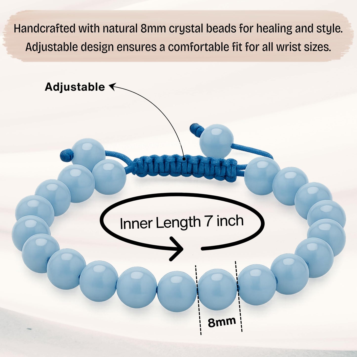 Amazing Gemstone Angelite Bracelet for Women Men's Gifts - Protection Healing Crystal Bracelet - 8mm Gemstone Beaded Adjustable Bracelet Pulseras Para Hombres Mujer Stocking Stuffers