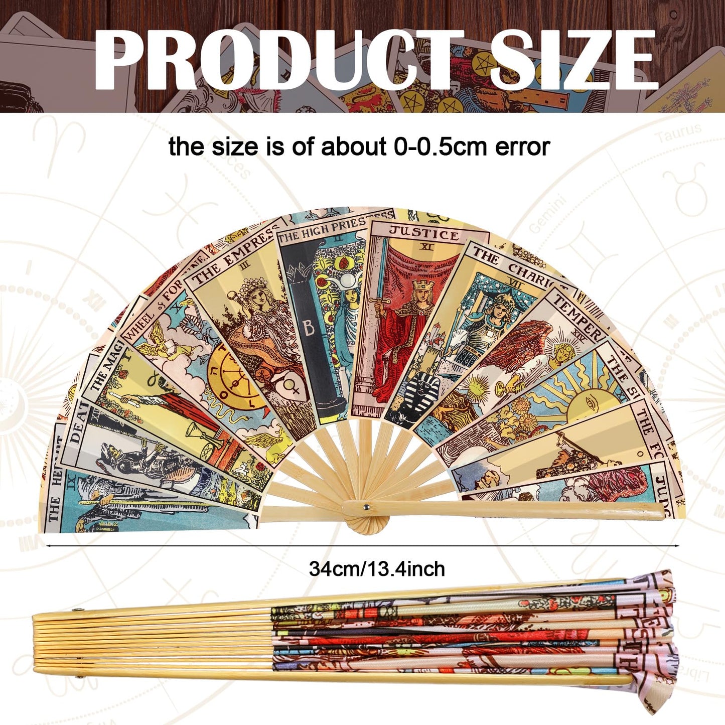 Weysat Tarot Card Hand Fan Rave Fan Fortune Teller Decor Oversized Folding Bamboo Witchy Gifts for Women Gypsy Cosplay EDM Music Gala Festival Mystic Accessories(Classic)