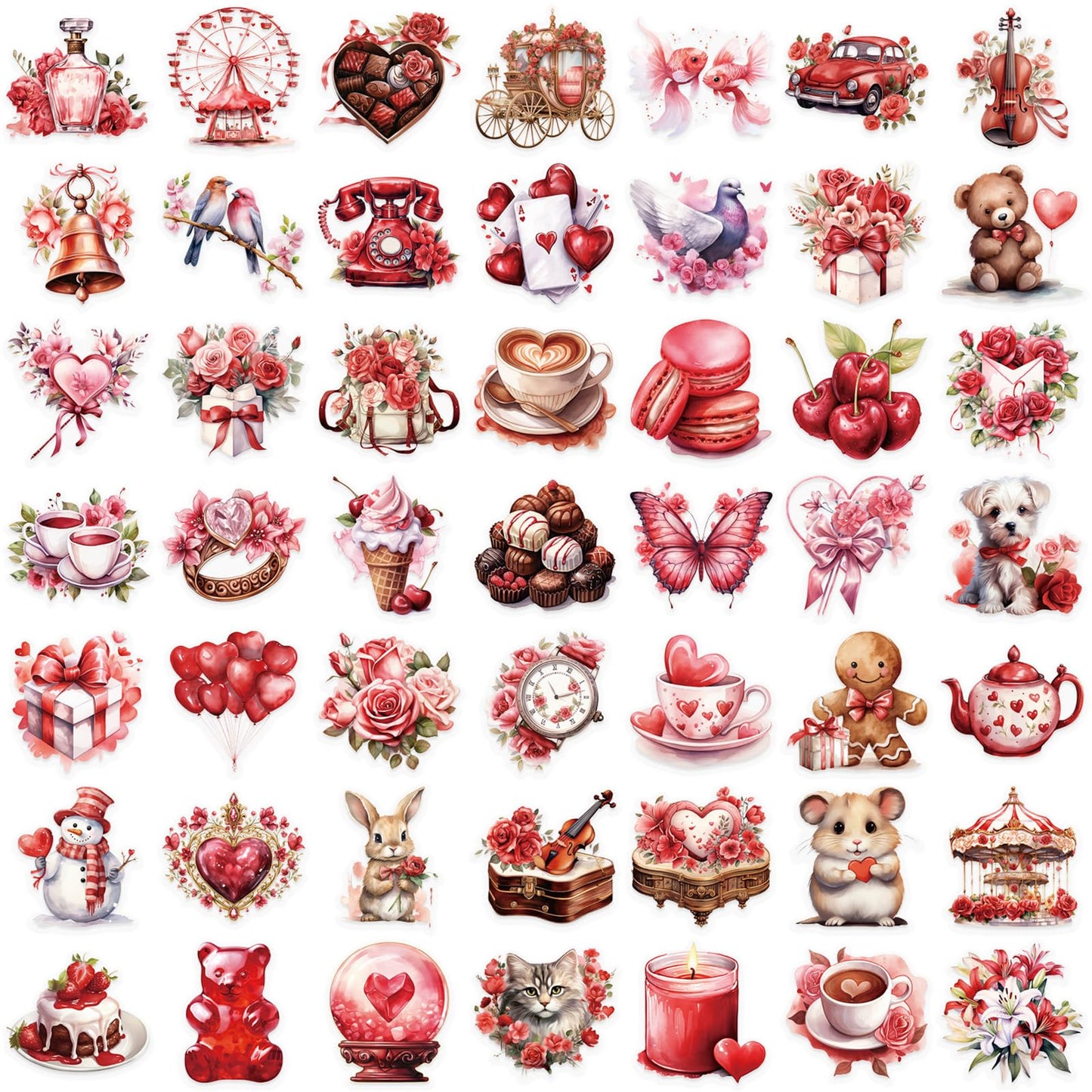50pcs Transparent Love Stickers,Red Vintage Valentine Sticker Waterproof PET Stickers for Scrapbook Journaling Photo Album Collage Card Heart Romantic Sticker for Teens and Adults (red)