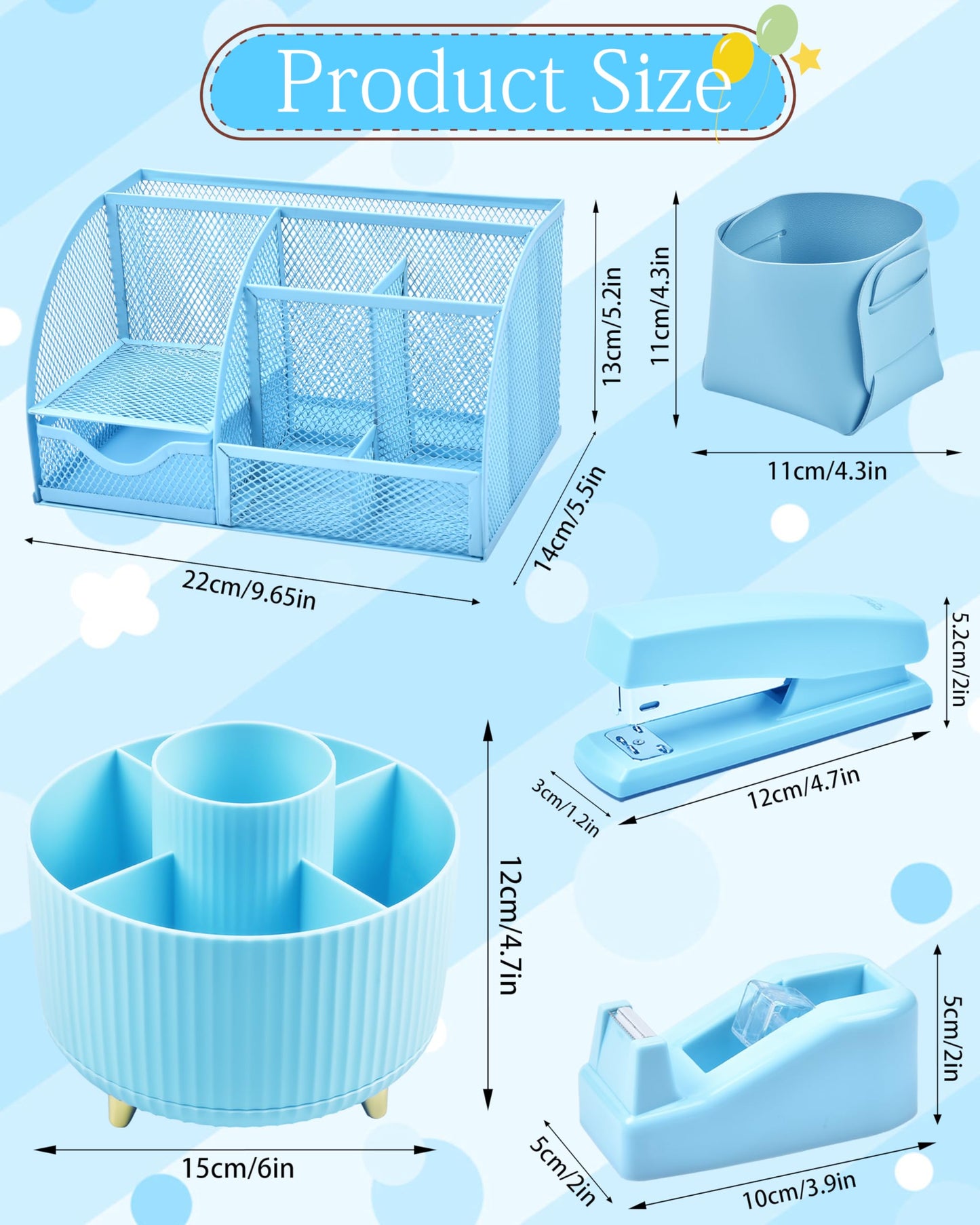 Vamrak Blue Desk Accessories and Organizers with Desk Organizer and 360°Rotating Pen Holder stapler Pen and a Lot of Office Blue Office Supplies Beautifully Presented in a Gift Box