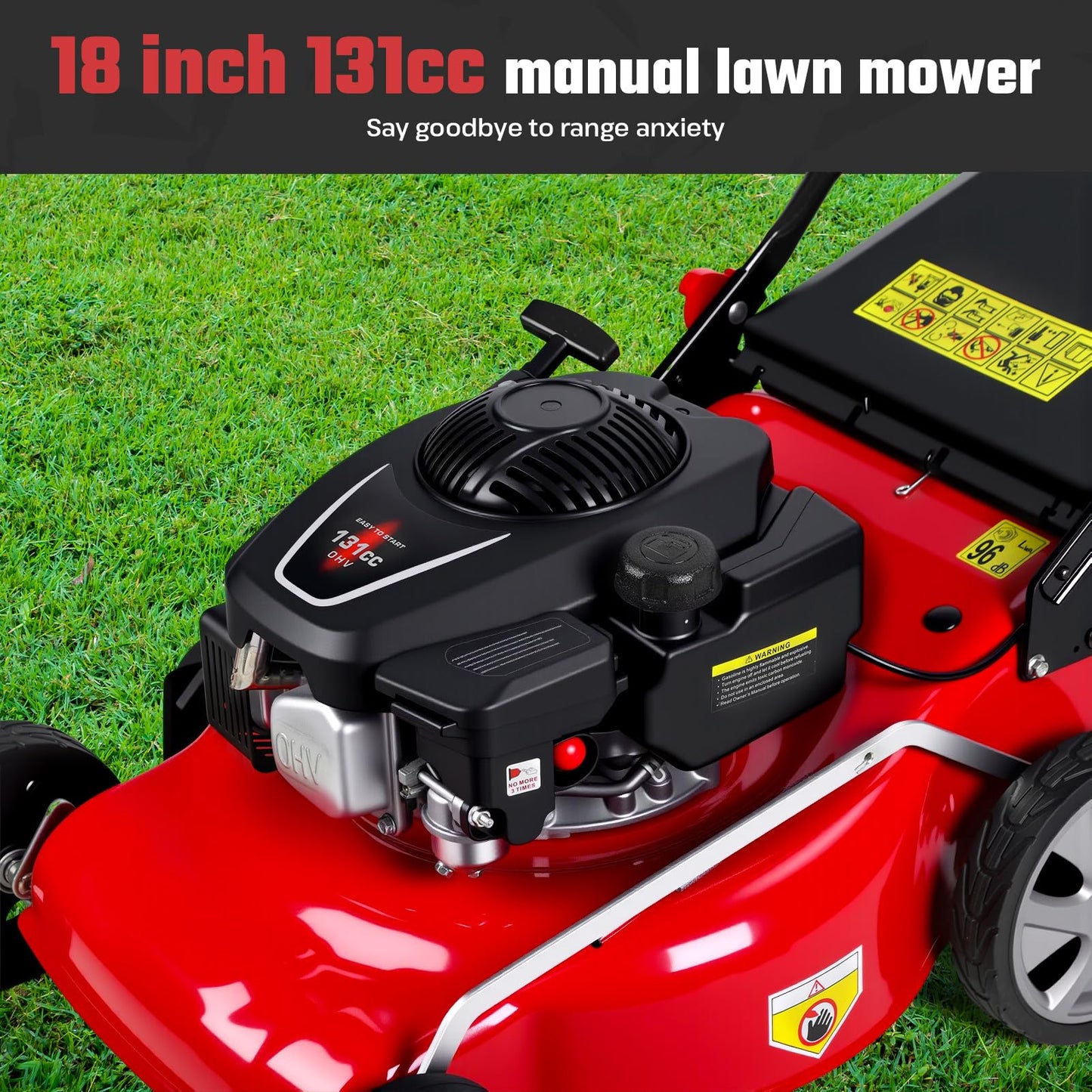 Lawn Mower Gas Powered, Gas Mower with 50l Grass Bag Big Wheels, 131cc Gas Engine 3 in 1 Mulching, Bagging & Side Discharge Self Propelled Walk-Behind Push Mower for Hills 2850RPM (Red)