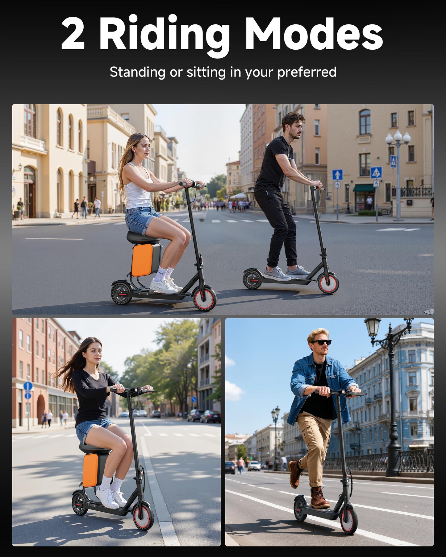 Electric Scooter with Seat for Adults and Teens, 19MPH & 15-Mile Range, 350W Motor, 8.5" Solid Tires with App Control & Dual Brake System - Foldable Commuter E-Scooter with Storage Bag