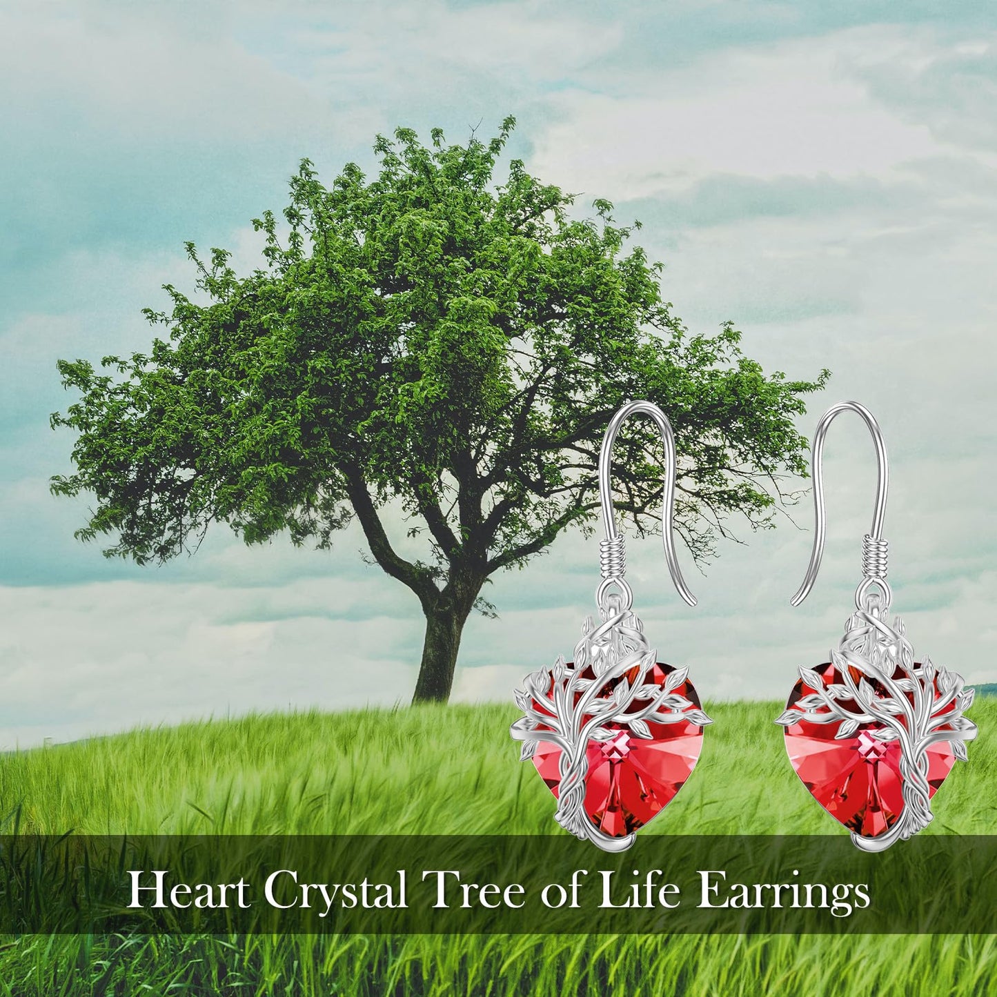 TOUPOP Heart Ruby Earrings Sterling Silver Tree of Life Earrings July Birthstone Jewelry Birthday Mothers Day Gifts for Women Mom Her