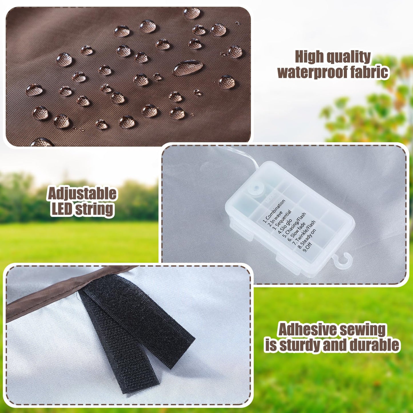 GliCraft LED Lighted Patio Swing Canopy Replacement Top Waterproof LED Porch Swing Canopy Cover 2-3 Seat Shade Awning Covers for Garden Outdoor Yard Park(65 x 45 Inch,Brown)