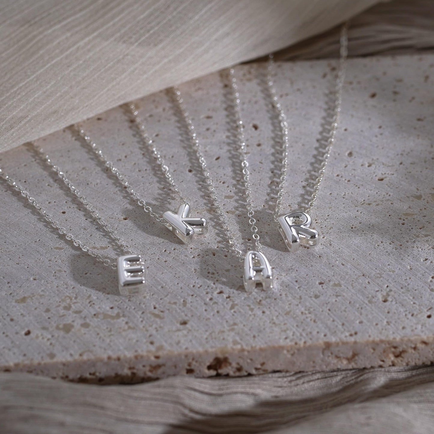 CUEZIY Bubble Silver Letter Necklace Initial Necklaces for Women Dainty Personalized Charm Pendant Name Necklace Cute Non Tarnish Fashion Accessories Teen Gift Trendy Stuff Silver Jewelry Gifts