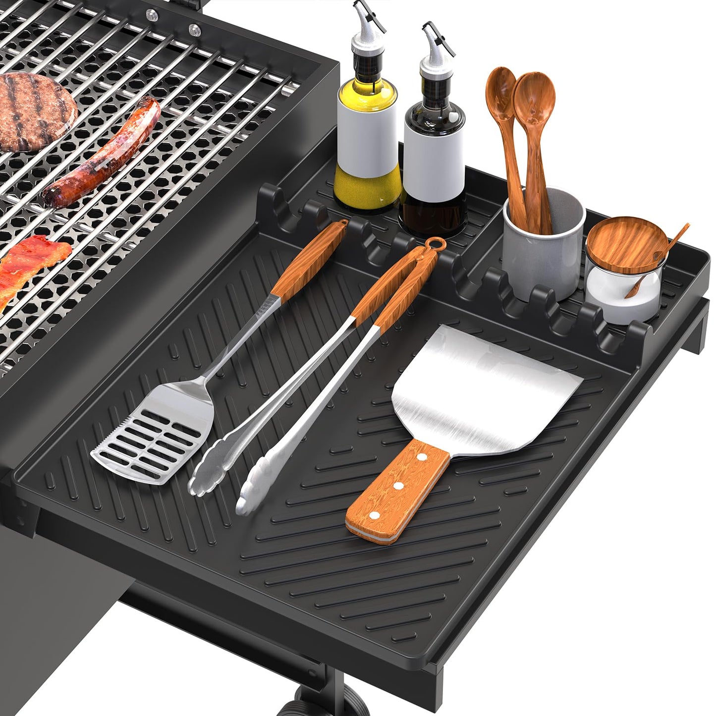 Silicone Grill Mat Compatible with Blackstone, Silicone Griddle Tools with Drip Pad, Spatula Mat for Outdoor Grill Kitchen Counter (Black)