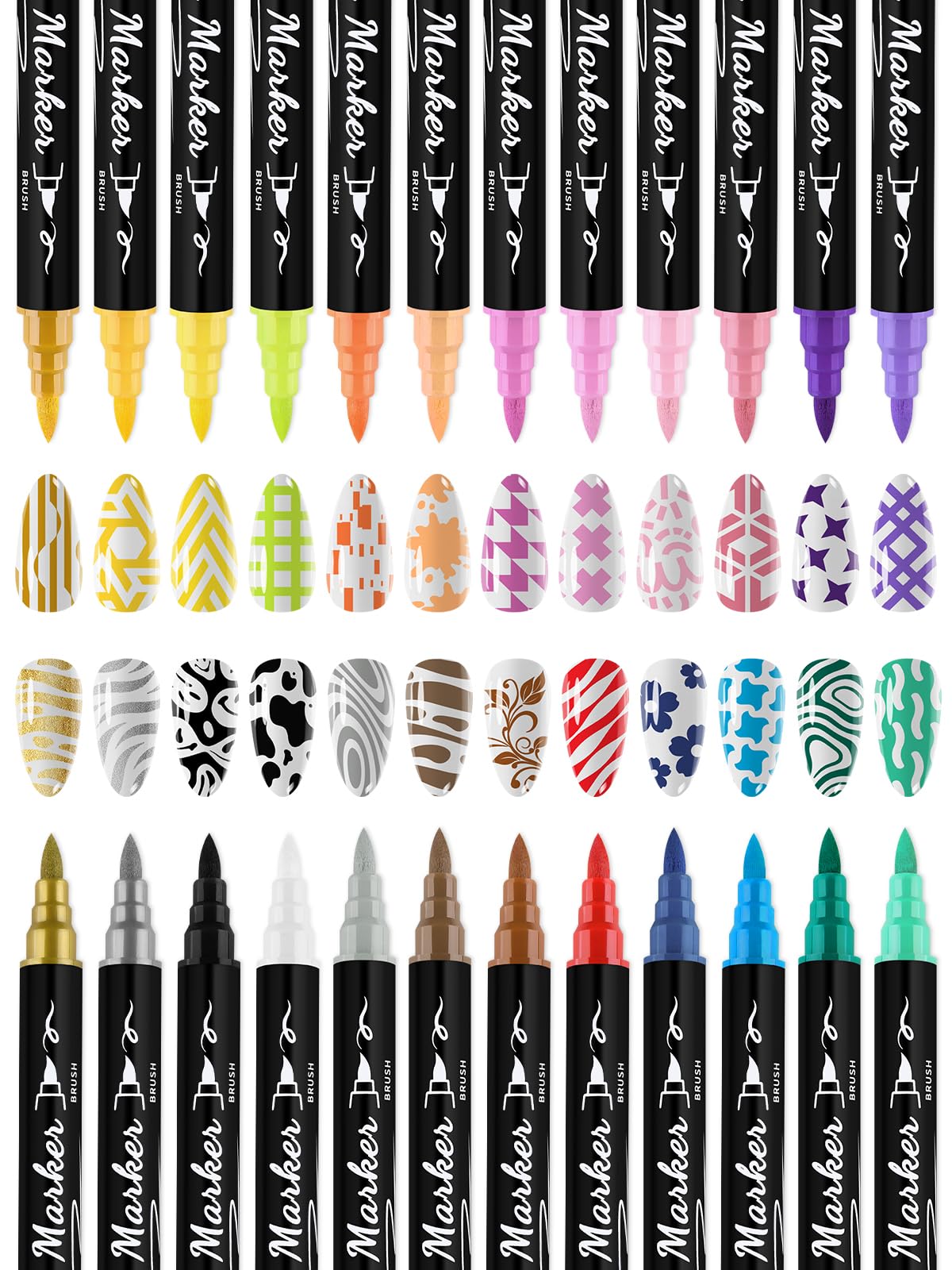 24 Colors Nail Art Markers Set, Kalolary 3D Nail Art Pens Double-headed Nail Point Graffiti Dotting Pen Quick-Drying Drawing Painting Liner Brush for DIY Nail Art Home & Salon Manicure Tools