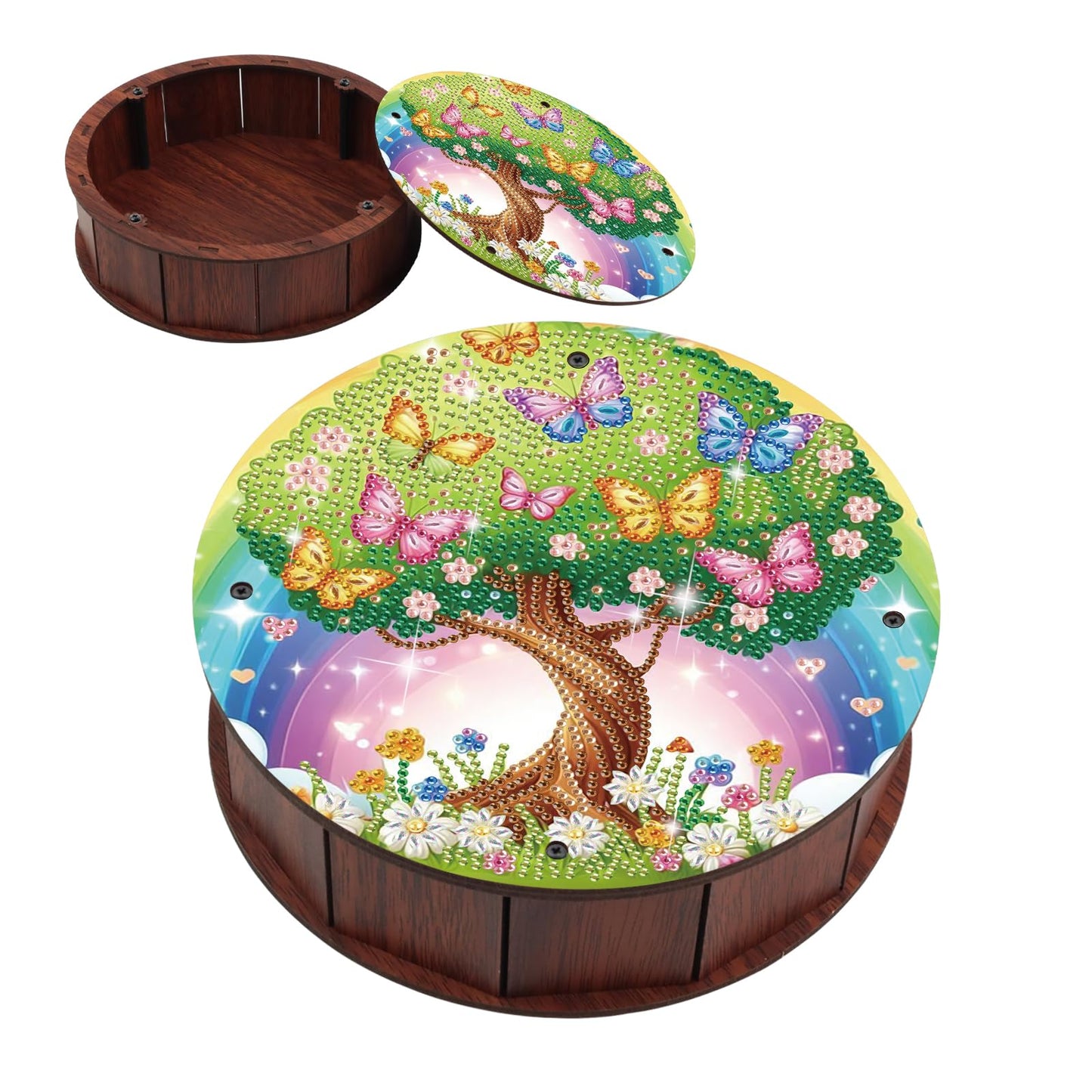 JZHYOAN Butterfly Diamond Art Snack Box with Lid DIY Animal Special Pattern Holder Box Diamond Painting Wood Container Holder Movie Snack Tray Organizer for Home Relaxing Desktop Snack Storage Decor