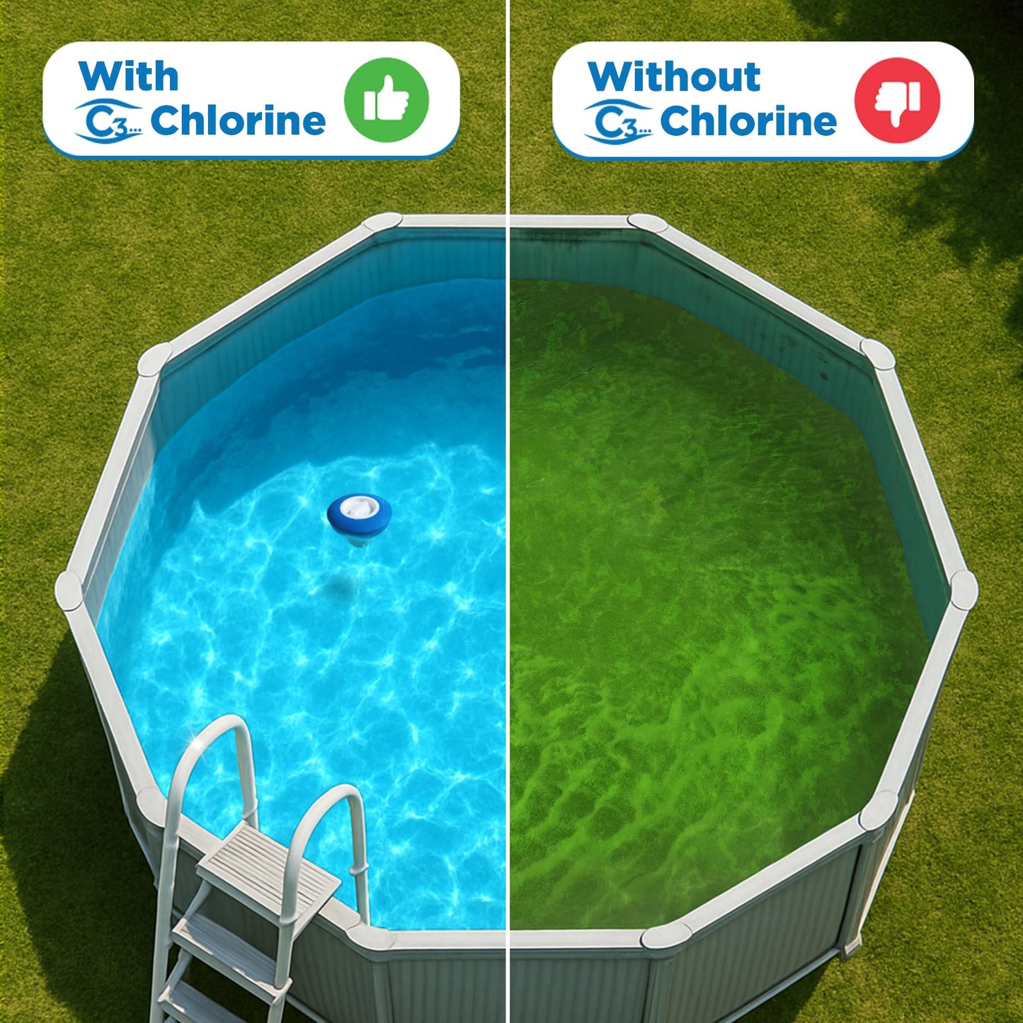 C3… 50 lbs. 3" Stabilized Chlorine Tabs for Swimming Pools | Easy to Use for Above Ground or Inground Pool | Slow Dissolving Individual Chlorinating Tablets | 50 Pound Bucket