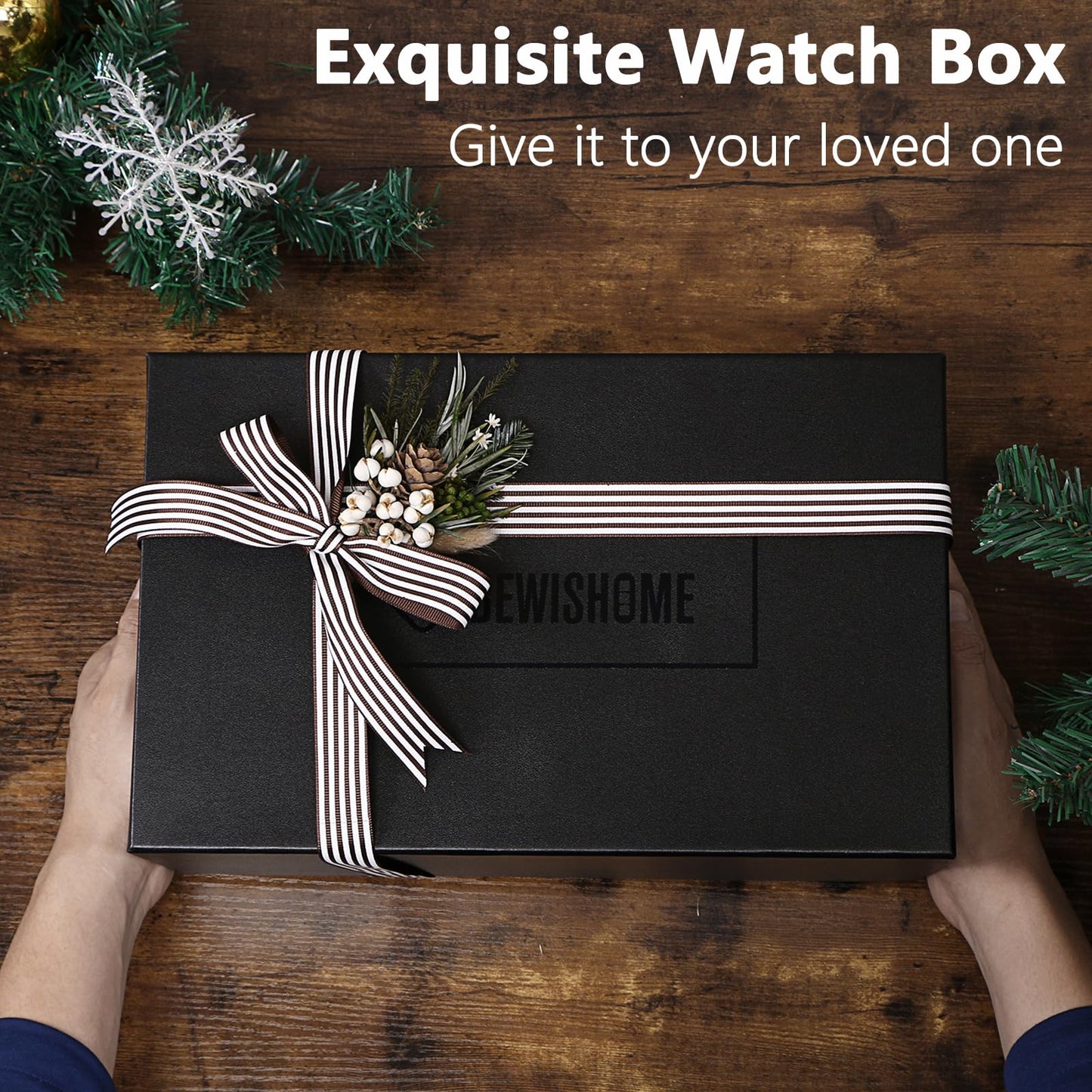 BEWISHOME High-End Watch Box, 20-Slot Watch Case with Large Glass Lid, Wooden Watch Cases for Men, Watch Storage, Watch Organizer, Synthetic Leather Interior, Brown SSH04Y