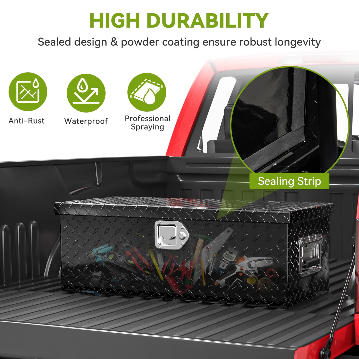 AUTOSAVER88 48 Inch Truck Bed Tool box, Heavy Duty Aluminum Diamond Plate Tool Box Chest, Waterproof Chest Storage Box with Sliding Shelf and Lock for Trucks, Trailers, RVs, Warehouses