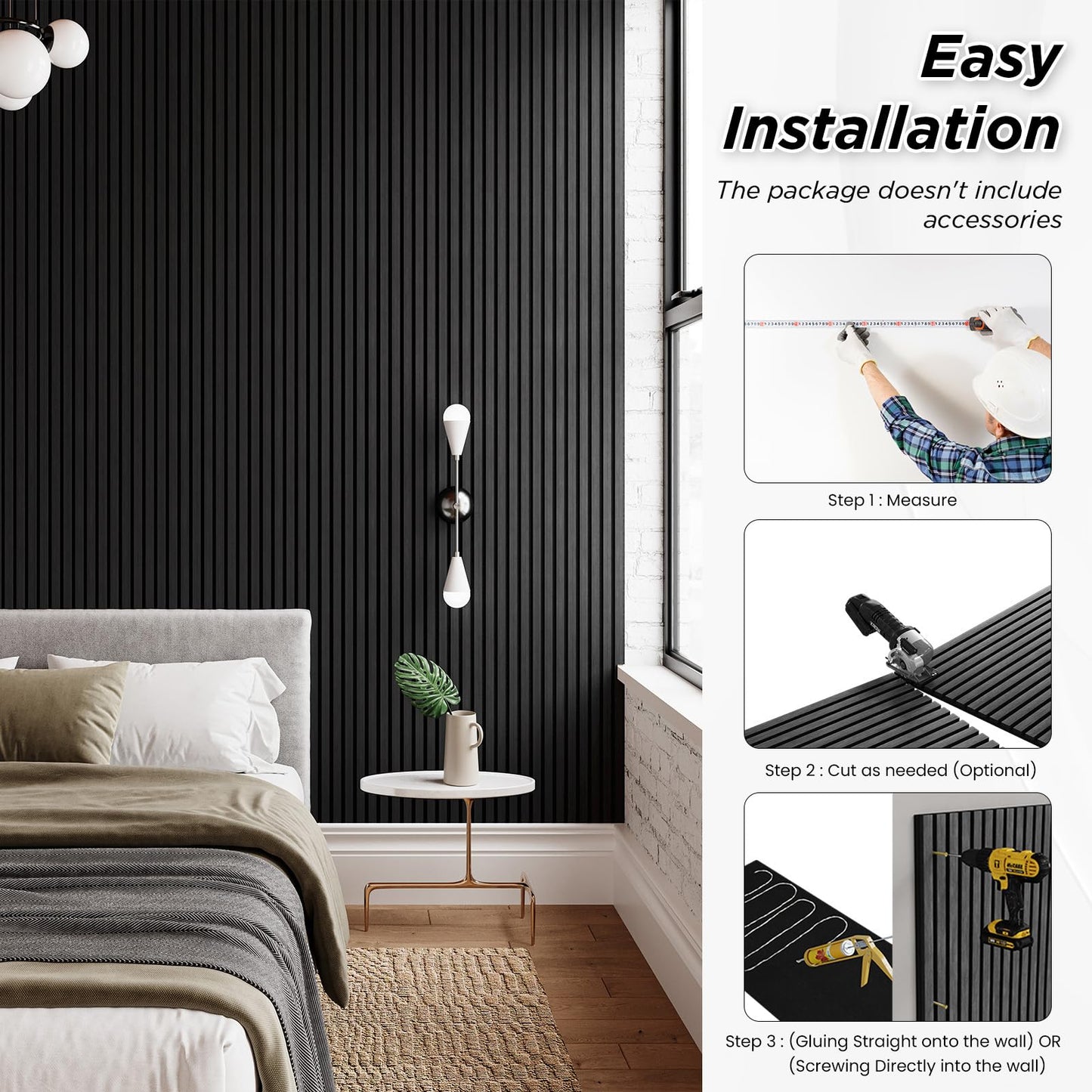 SMARTSTANDARD 2 Pack 105.9" x 20.5" Wood Slat Wall Panels, Soundproof Wooden Wall Panels, 3D Fluted Wood Panels for Interior Wall Decor, Dark Gray