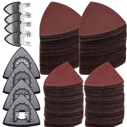 272Pcs Oscillating Tool Sanding Pads Kit 4Pcs Triangle Sanding Pads and 4Pcs Finger Sanding Pad 110Pcs Sandpaper Grit(60-320)Fit for Finishing Wood Plaster Metal Leather Compatible with Multiple Tools
