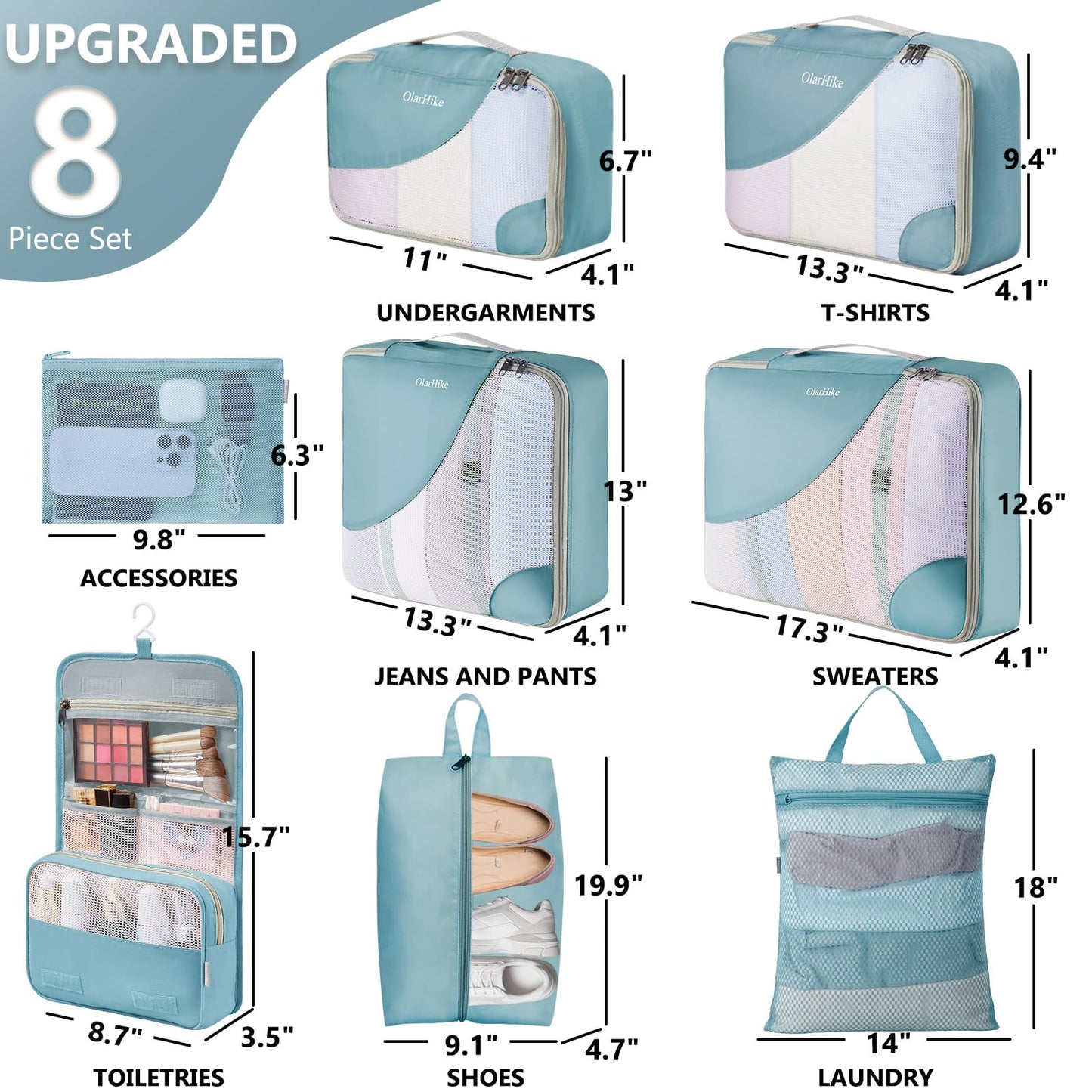 8 Set Packing Cubes for Travel, Gifts for Women Mom,Anti-Tearing Suitcase Organizer,OlarHike Vacation Essentials & Accessories for Cruise Ship