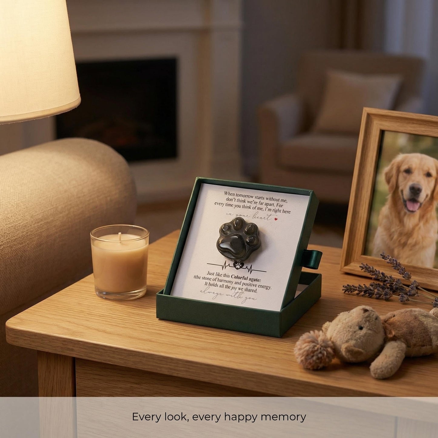 LINGYUAN Pet Loss Sympathy Gift, Indian Agate Paw Crystal and Bead Bracelet Set with Memorial Card, Dog Remembrance Keepsake Box