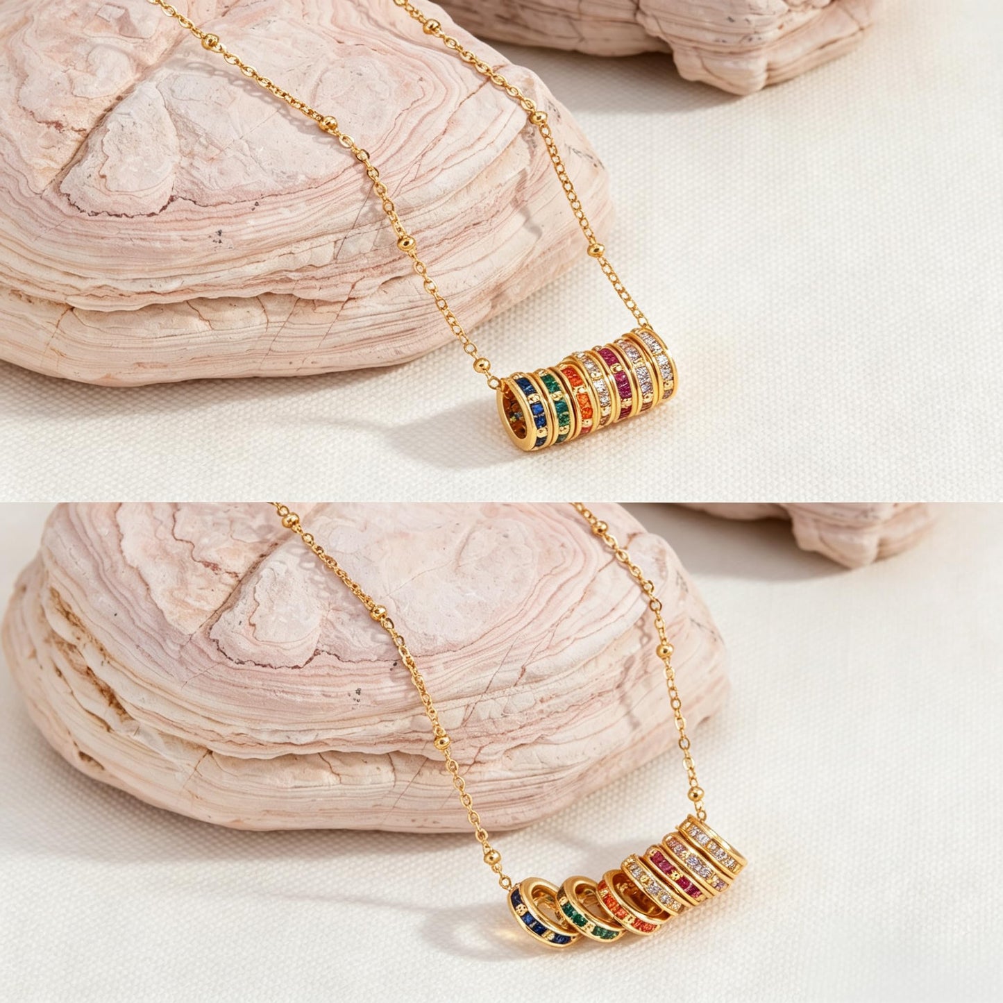 Milan Chiva Womens Circle Pendant Gold Necklace 14K Dainty Charm Rainbow Ring Chain Jewelry MNS-1029GD