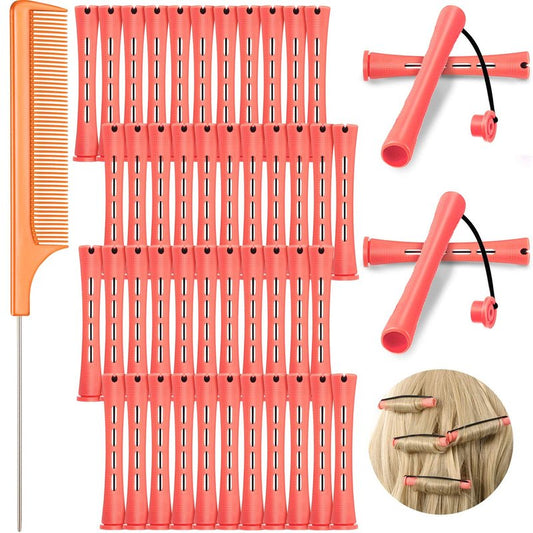 48 Pieces Cold Wave Hair Perm Rods and Plastic Curlers with Steel Pintail Comb for Hairdressing and Styling (Pink, 0.51 Inch/ 1.3 cm)