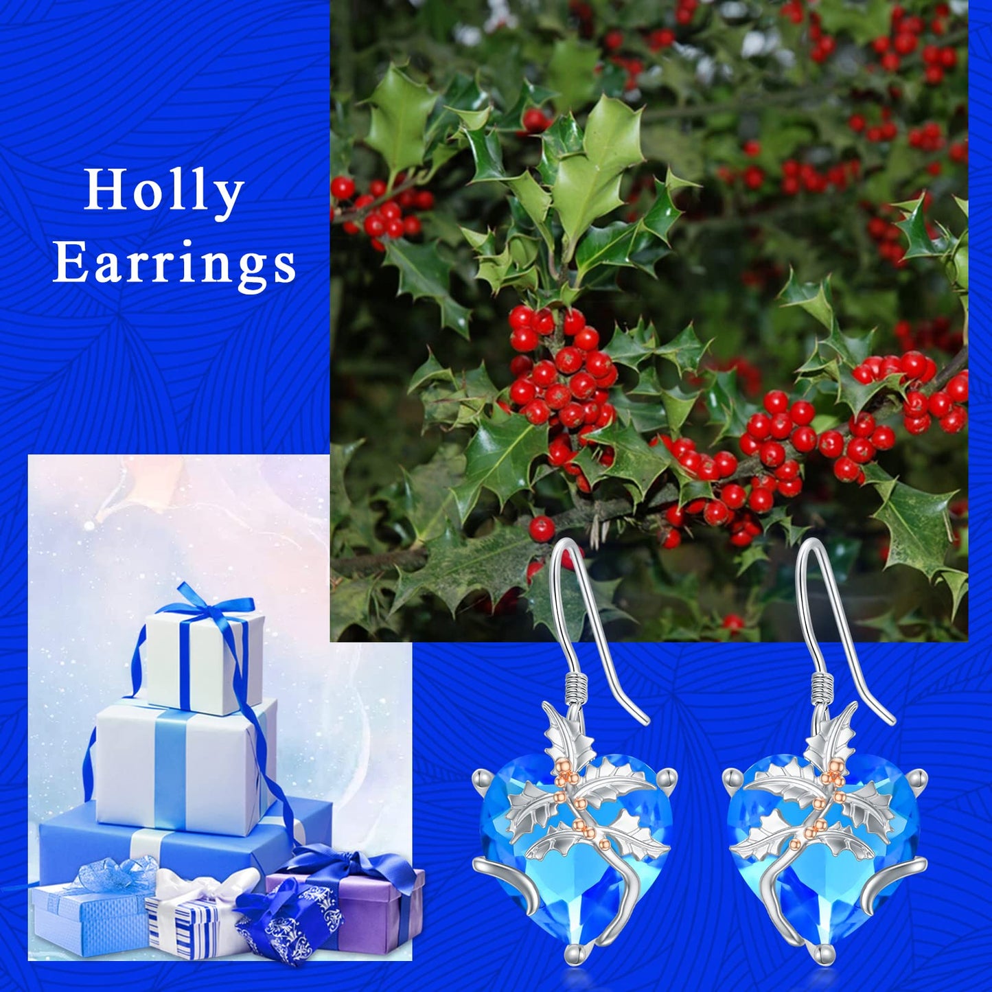 TOUPOP Topaz December Birthstone Earrings 925 Sterling Silver December Birth Flower Holly Earrings Jewelry Birthday Mothers Day Gifts for Women Mom Her