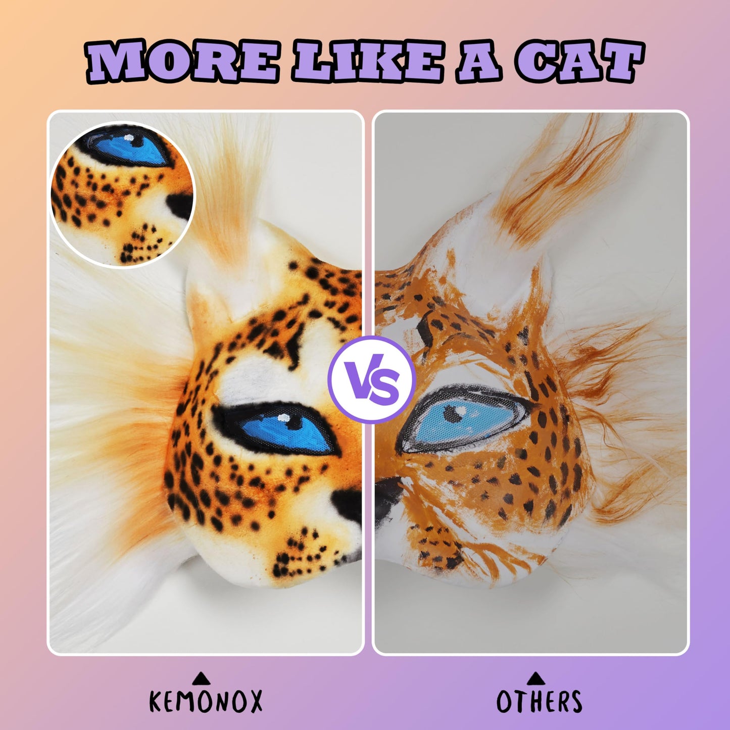 KemonoX Therian Cat Mask Kit with Star Eyes - White Fleeced Cat Mask Base with Faux Fur, Eye Mesh and Cat Like Fuzzy Fabric - Felted for You, Skip the Messy Work