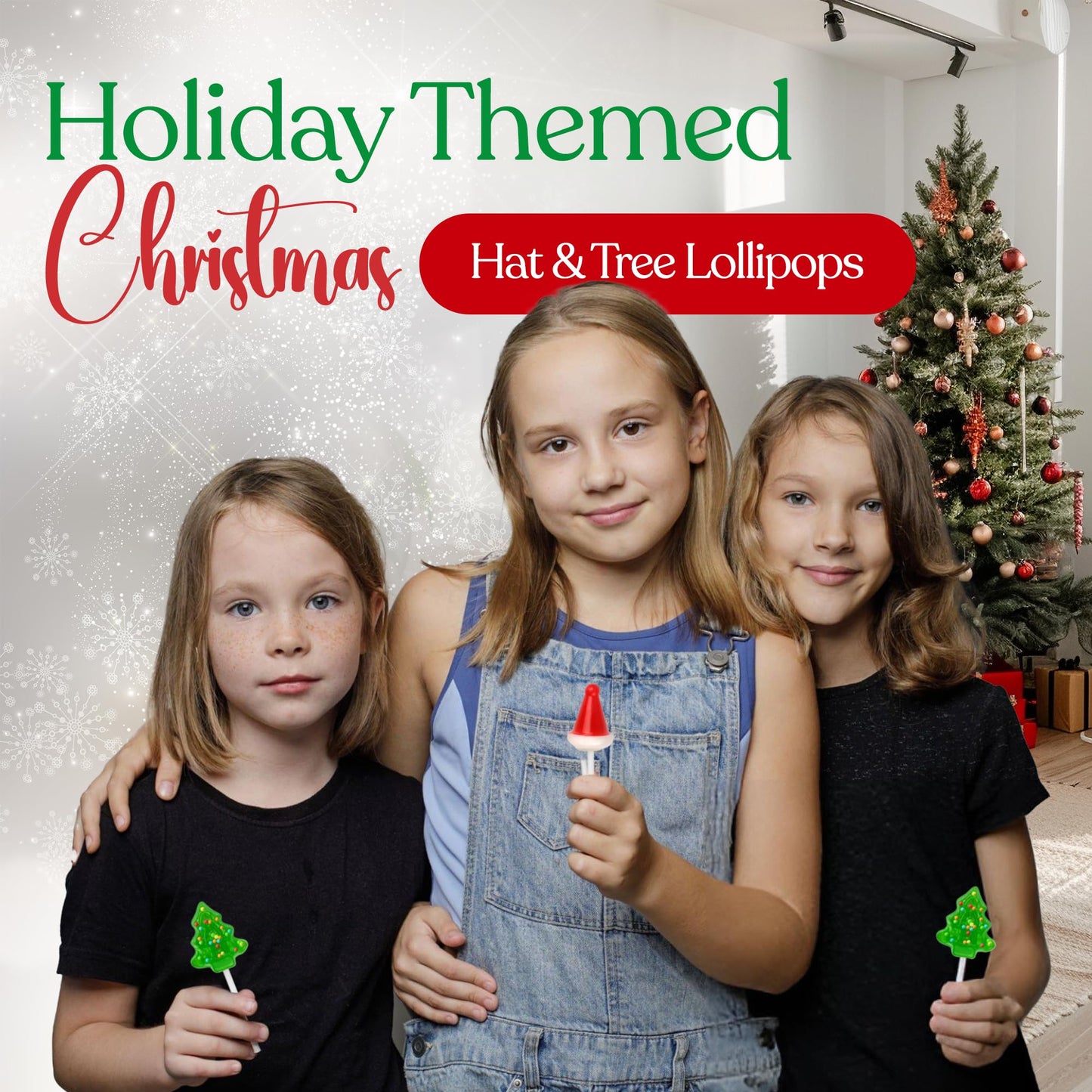 60 Pack Christmas Lollipops - Individually Wrapped Christmas Holiday Themed Hat And Tree Lollipops - Colorful Red & Green Designs & Delicious Flavor -Bulk Candy Use For Stocking Stuffers, Party Favor, Classroom & Office Treats, Candy Jar Fillers