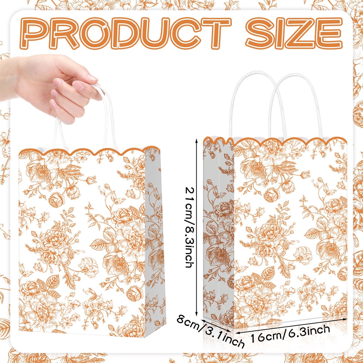 Kolldenn 24 Pcs Fall Floral Gift Bags with Handles Fall Party Favor Candy Treat Goodie Bags Scalloped for Birthday Decoration for Bridal Baby Shower Party Supplies