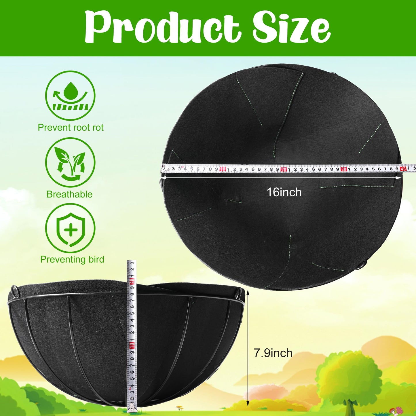 Adnee 4 Pcs 16 Inch Fabric Planter Basket Liner-Felt Flower Pot Liners-Hanging Plant Basket Fiber Insert for Garden Wall Hanging Planter Flower Vegetables(Round)