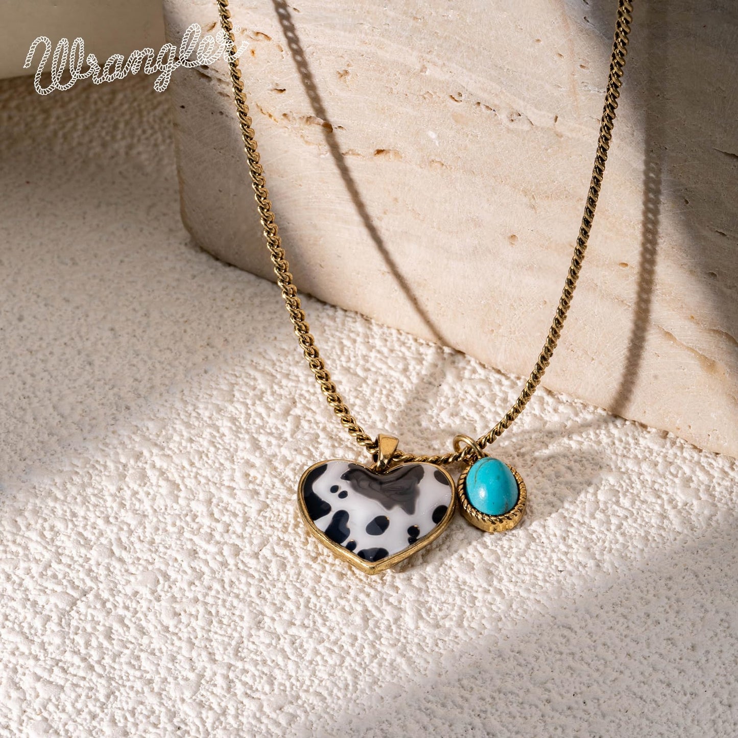 Montana West x Wrangler Western Pendant Necklace for Women 14k Gold Silver Heart Statement Turquoise Cowgirl Vintage Trendy Fashion Jewelry WNS-1129G-TQ