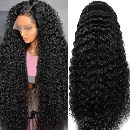 MMFZPHEIR 24Inch Water Wave Lace Front Wigs Human Hair 200 Density 13x6 HD Lace Front Wigs Pre Plucked Glueless Curly Human Hair Wigs For Women Water Wave Frontal Wigs