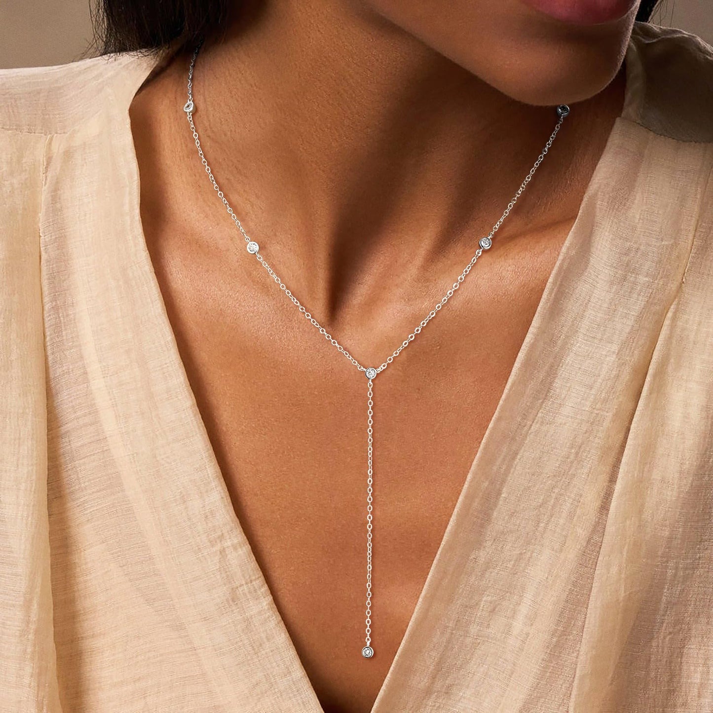 Fglqfam Lariat Necklace for Women, Dainty Long Necklaces, 14k Gold/Silver Plated Y-Shaped Drop Chain Necklace, Simple Layered Necklaces, Trendy Jewelry Gifts