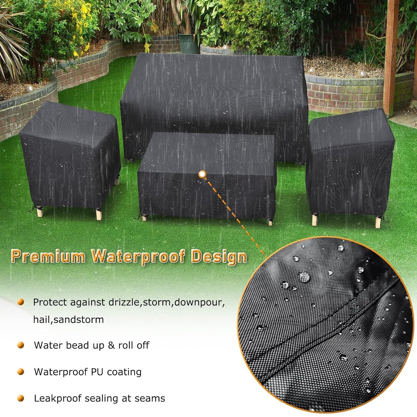 STARTWO Heavy Duty 600D Patio Furniture Covers 4-Piece Set for Loveseat, Chairs and Coffee Table, Outdoor Waterproof, Black