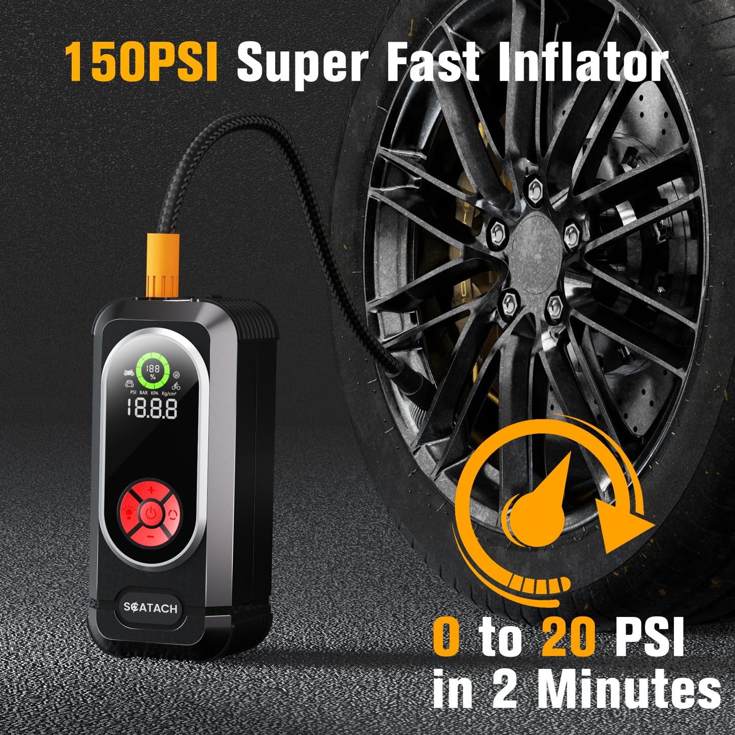6000A Jump Starter with Air Compressor, Car Battery Jump Starter Portable (10.0 Gas/10.0L Diesel), 150 PSI 12V Car Battery Jump Box with Tire Inflator, Jumper Cables, LED Light, LED Display