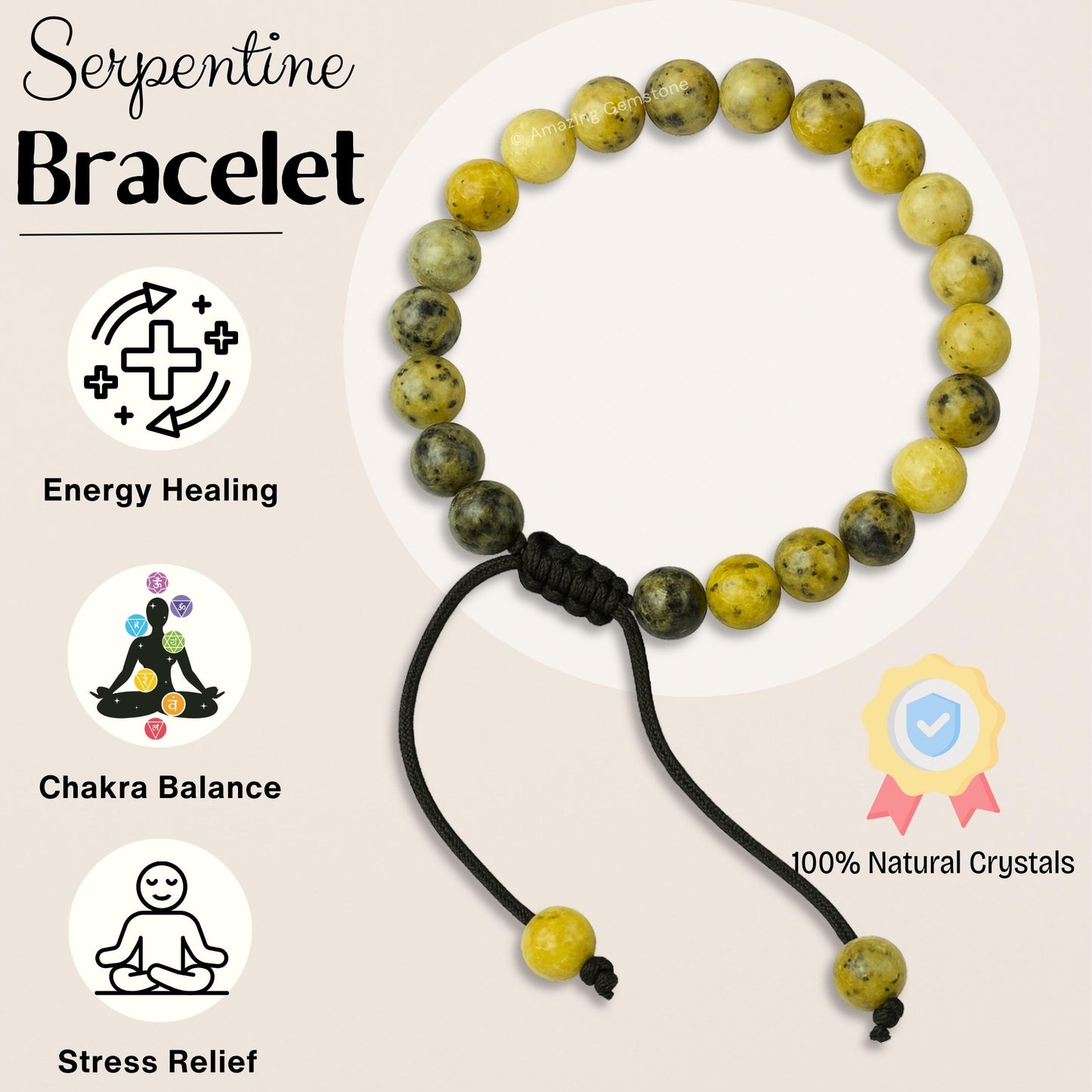 Amazing Gemstone Serpentine Bracelet, Gifts For Men & Women - Protection Healing Crystal Bracelet - 8mm Gemstone Beaded Adjustable Bracelet, Pulseras Para Hombres Mujer Stocking Stuffers