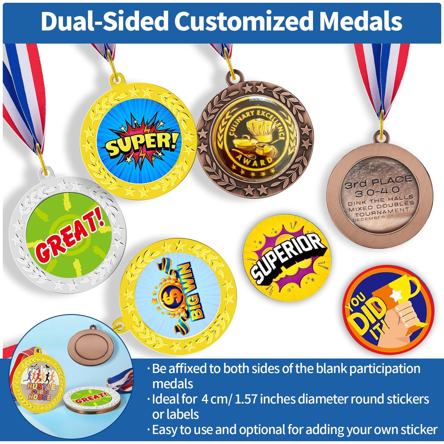 Waltool 15Pcs 1st 2nd 3rd Blank Award Medals with Neck Ribbons, Gold Silver Bronze Winner Participation Trophy Metal Prize Gift Your Own Medals Kit for Competitions Sports Meetings Party