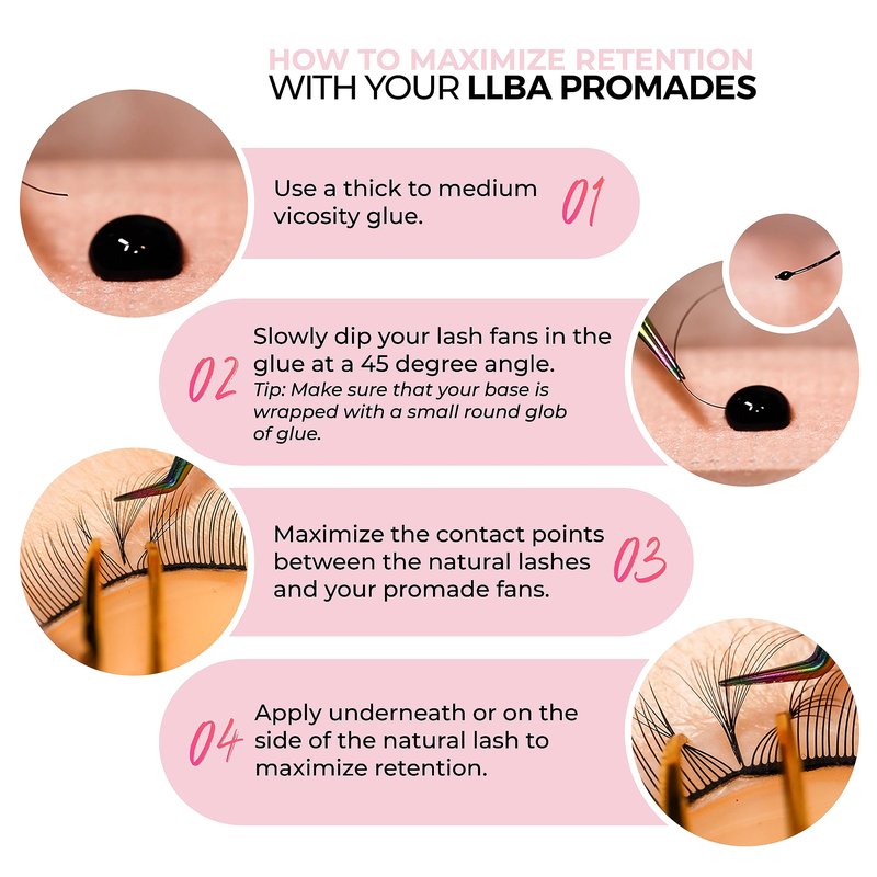 LLBA Promade Fans | Handmade Volume Eyelashes | Multi Selections From 3D To 16D | C CC D DD L M Curl | Thickness 0.03 ~ 0.1 mm | 8 - 20mm Length | Long Lasting | Easy Application (7D-0.05 D 10 mm)