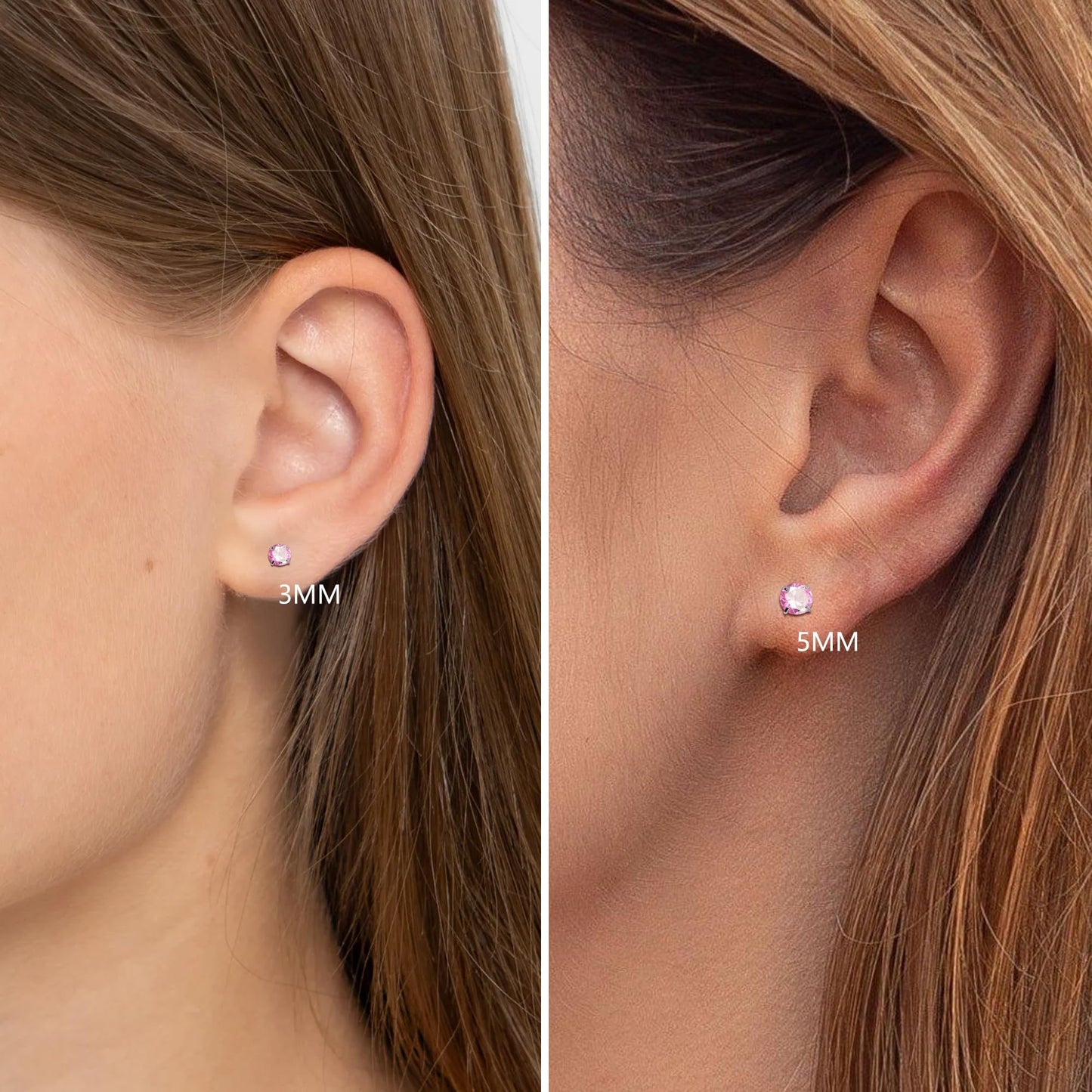 2 Pairs Flat Back Earrings for Women, Nap Earrings as Pink Stud Earrings for Women, Flat Back Stud Earrings for Sensitive Ears Hypoallergenic as Birthday Gifts for Women(3+5mm, Pink)