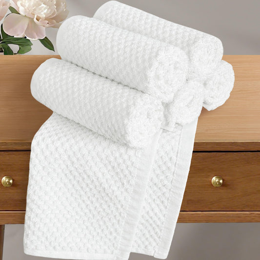 VOOVA & MOVAS Off-White Washcloths (6PC, 12"x12") - 100% Cotton | Thick | Quick Dry | Absorbent, Towels for Face, Fluffy Wash Cloths for Bathroom, Popcorn Weave Washcloths, Off-White