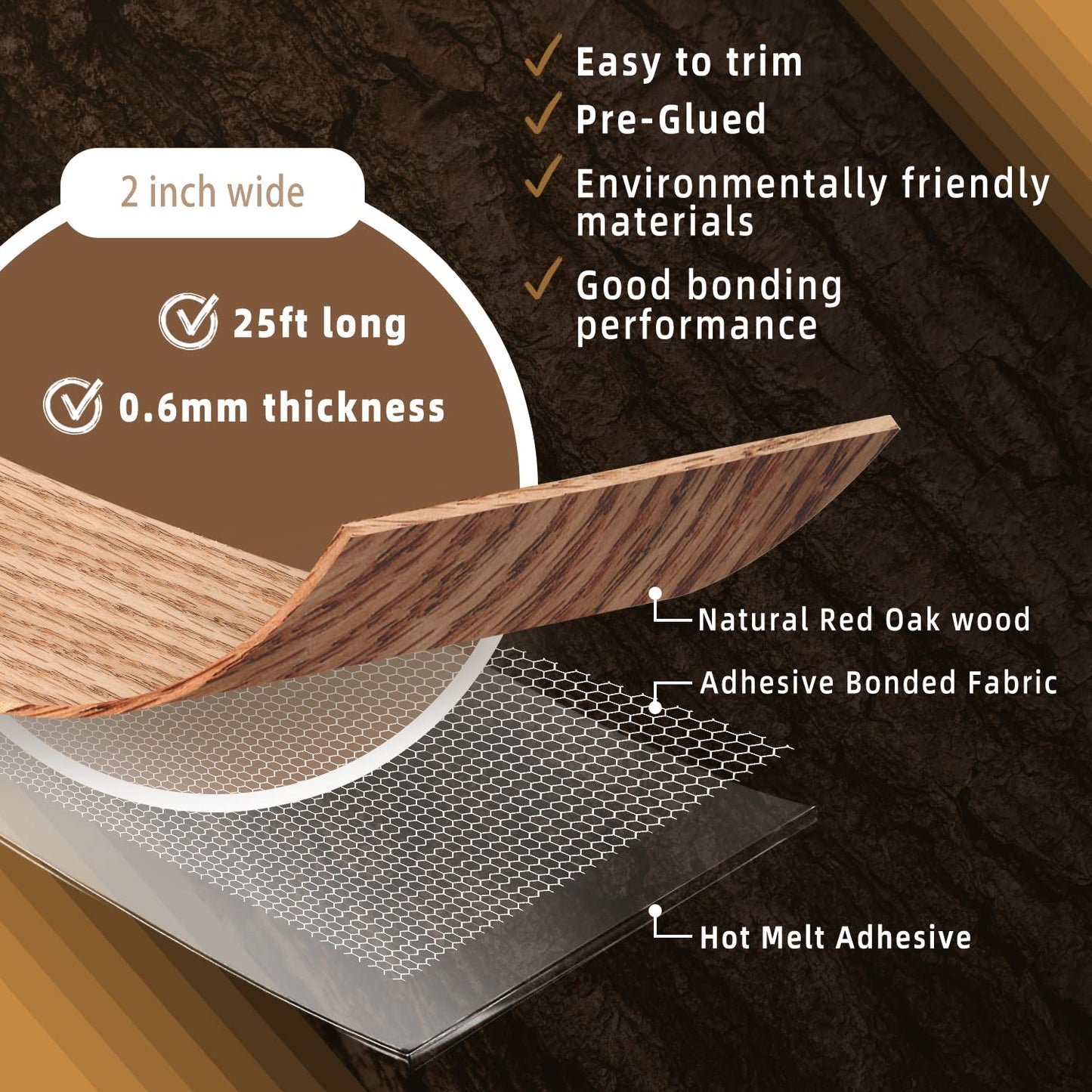 GSCIT Club Red Oak Edge Banding, 2 inch x 25ft roll of Veneer Edge Banding Pre-glued Flexible, Wood Tape Banding for Cabinet Repair Furniture Plywood